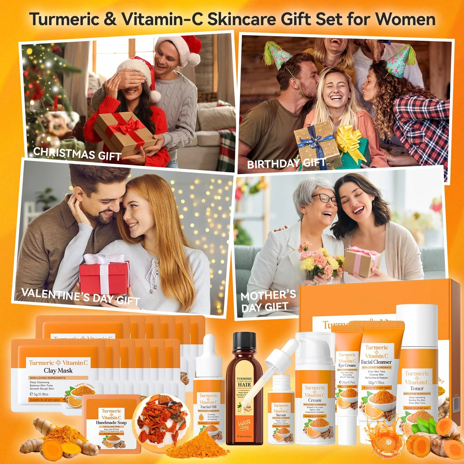 Curcuma & Vitamine C Skincare Set 21 Pièces Coffret Soin Femme