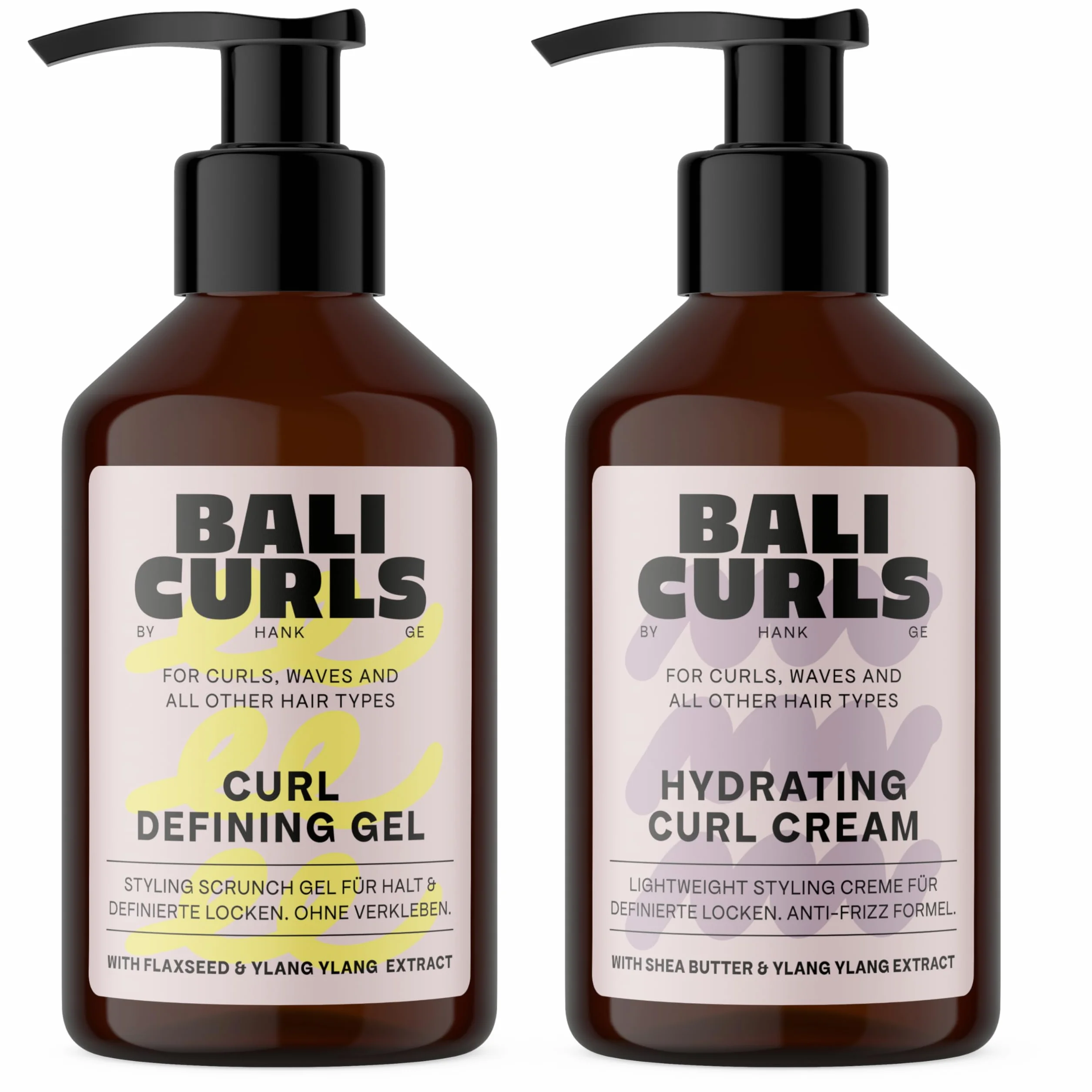 Bali Curls Curl Defining Set - Crème hydratante et gel définissant (150 ml chacun) - Pour des cheveux lisses et définis - Hydratation, définition et tenue sans collage