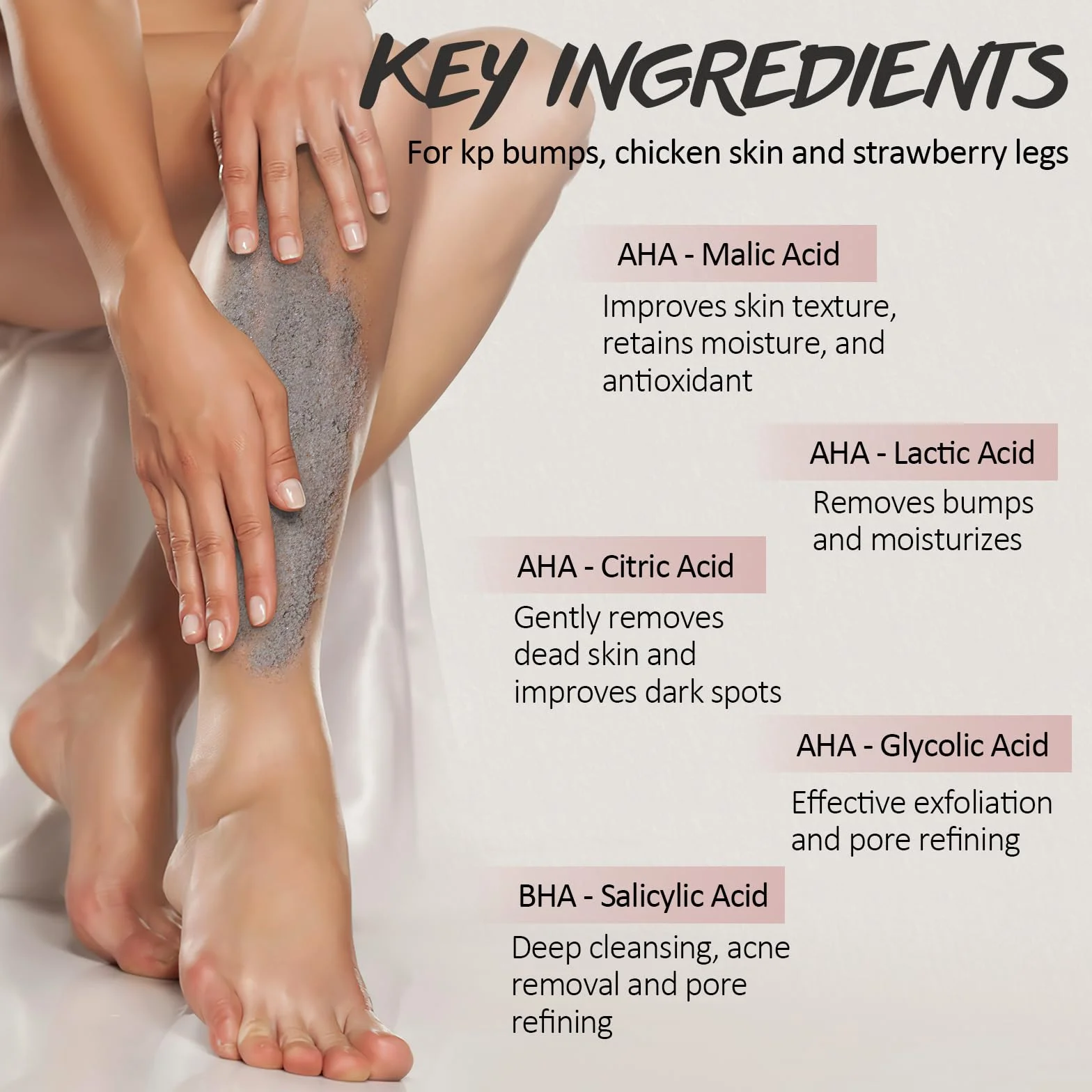Gommage Corporel Kp Bump Eraser pour Kératose Pilaire Jambes à la Fraise Acide Salicylique AHA Exfoliant Corporel Kp Peau de Poulet
