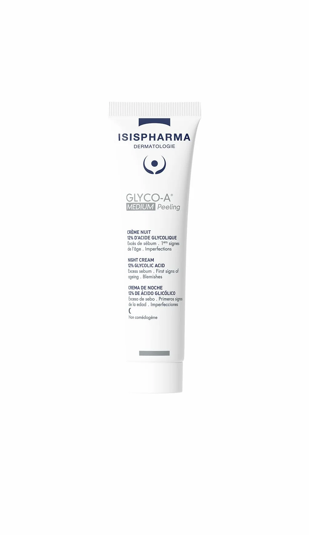ISISPHARMA GLYCO-A MEDIUM PEELING - Crème de Nuit avec 12% d’Acide Glycolique pour Peaux mixtes, grasses, à imperfections - Illumine, matifie, unifie et lisse le tein t - Fabrication Française