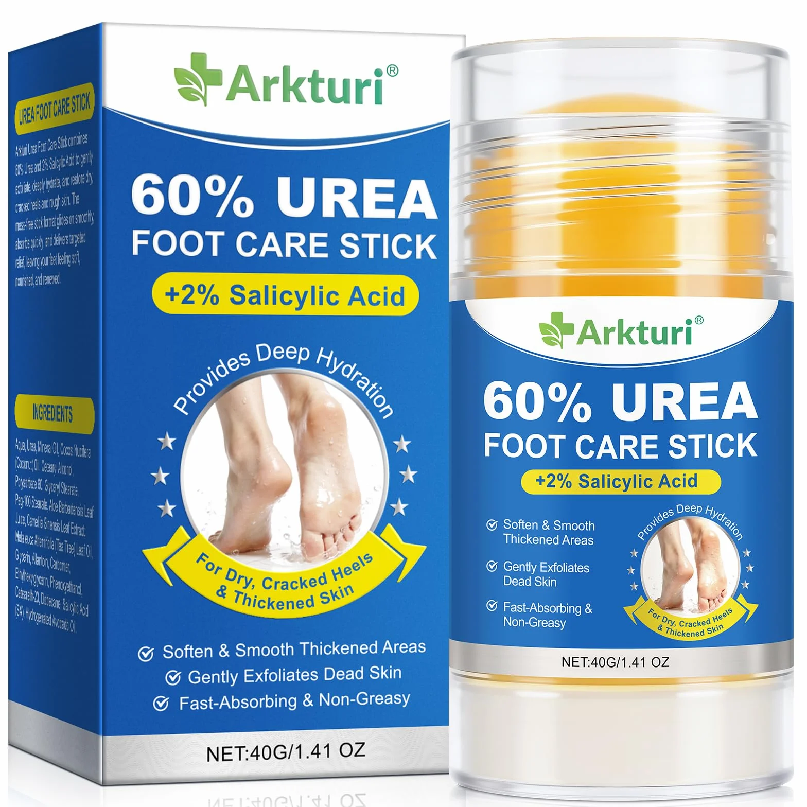 Urea Stick Pieds 40g 60% Urée Anti Callosités Talons Crevassés Très Secs Stick Réparateur Hydratant Corne Durillons Peau Rugueuse