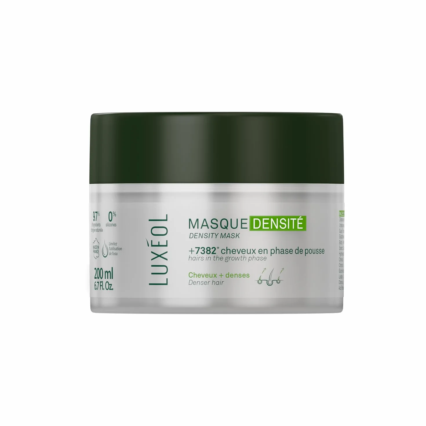 LUXEOL - Masque Cheveux Densité - +7382 Cheveux En Phase De Pousse* - Apporte Force, Brillance & Densité - 97% D'Ingrédients D'Origine Naturelle - Sans Silicones - Fabriqué En France - 200 ml
