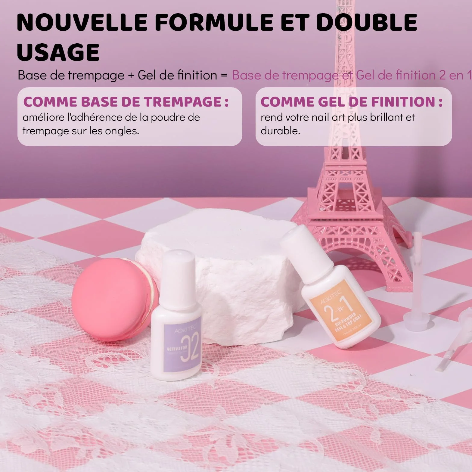 Aokitec Kit de poudre pour ongles en trempage Collection Fêtes violette pailletée liquide trempage pinceau poussière nail art DIY
