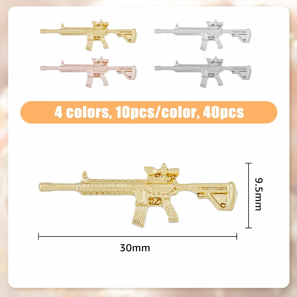40Pcs 4 Couleurs Alliage Zinc Pistolet Arme Charme Pendentif Connecteur 3D Nail Art Décorations Métal Mitraillette Charmes Fabrication Bijoux DIY