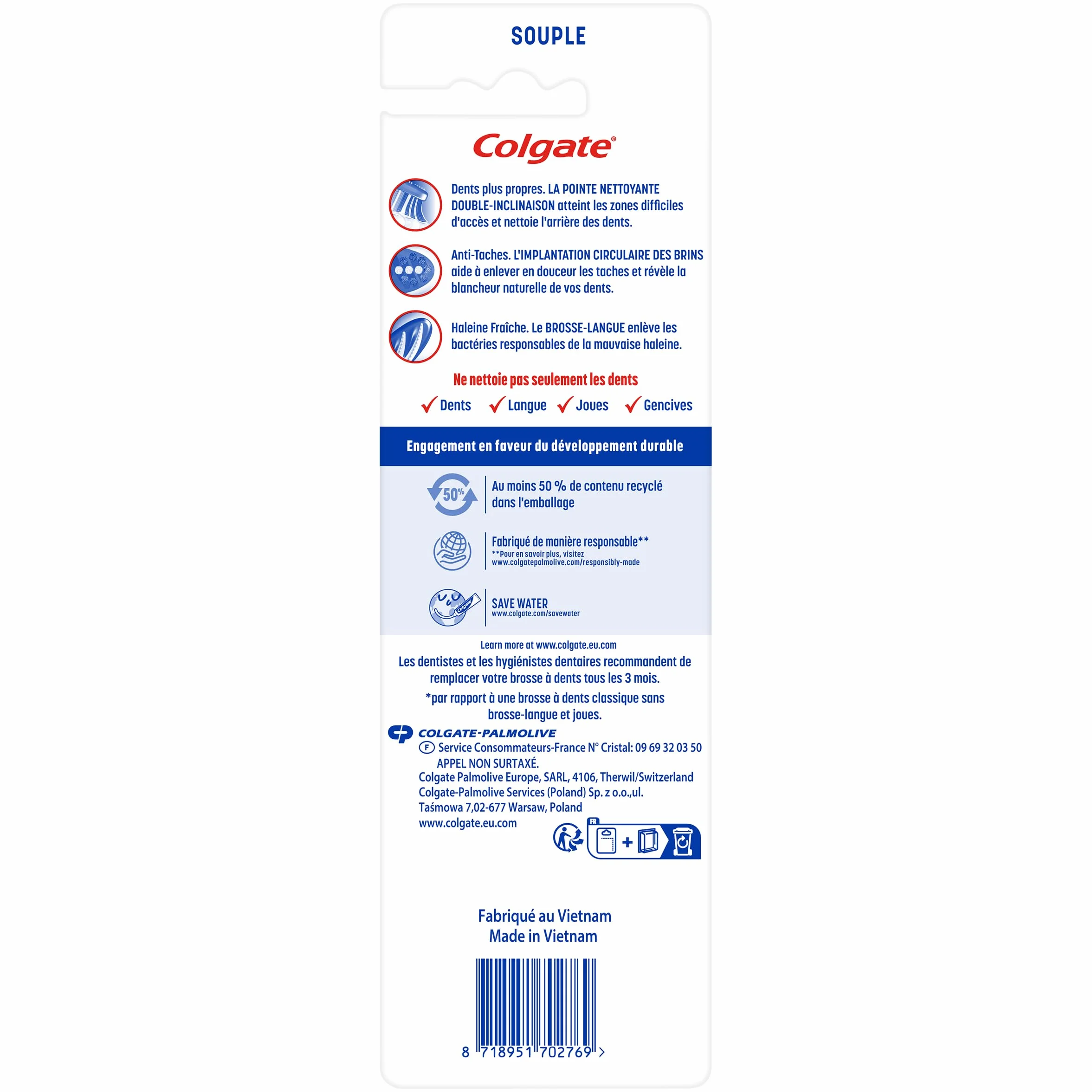 COLGATE Brosse à dents Triple Action Souple Lot de 3