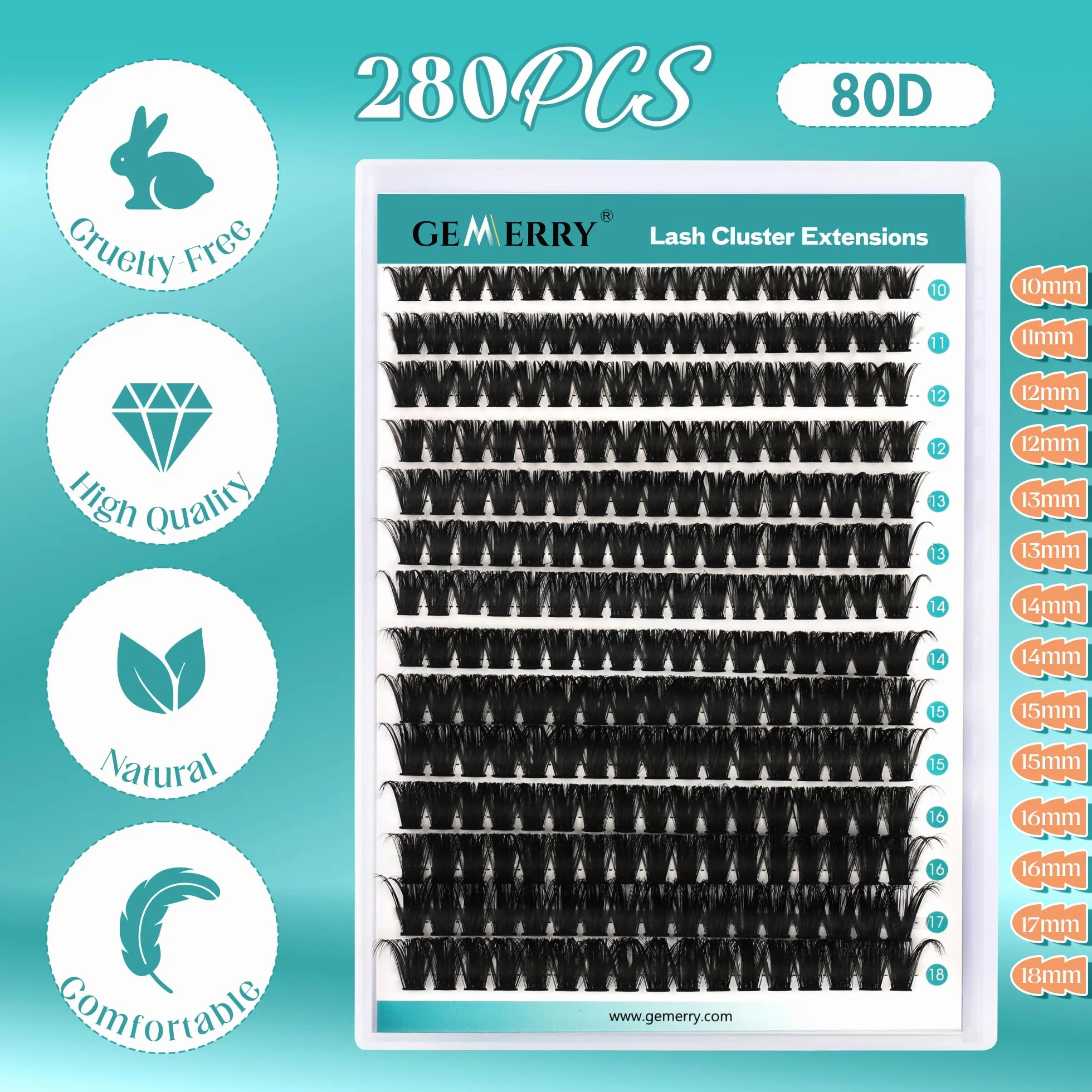 GEMERRY Extension Cils Kit Faux Cils 80D Naturel D Curl 10-18mm avec Colle et Applicateur