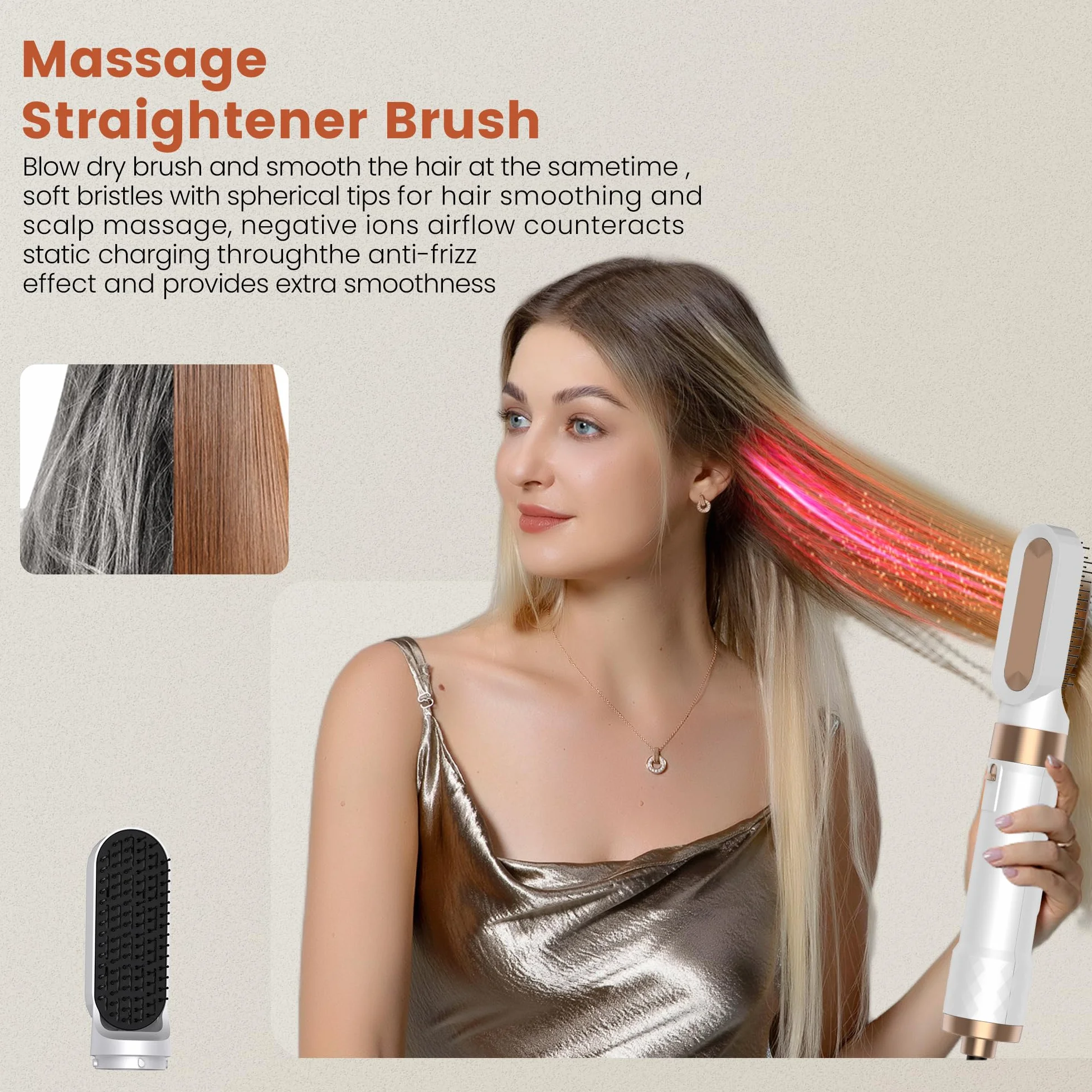 Airbrush 5 en 1 Brosse Soufflante 5 en 1, Seche Cheveux 5 en 1 avec Seche Cheveux Boucleur, Brosse Souflante, Thermal Brush, Air Styler 5 en 1 Pour Sécher, Boucler, Lisser, Cadeau Noel Femme
