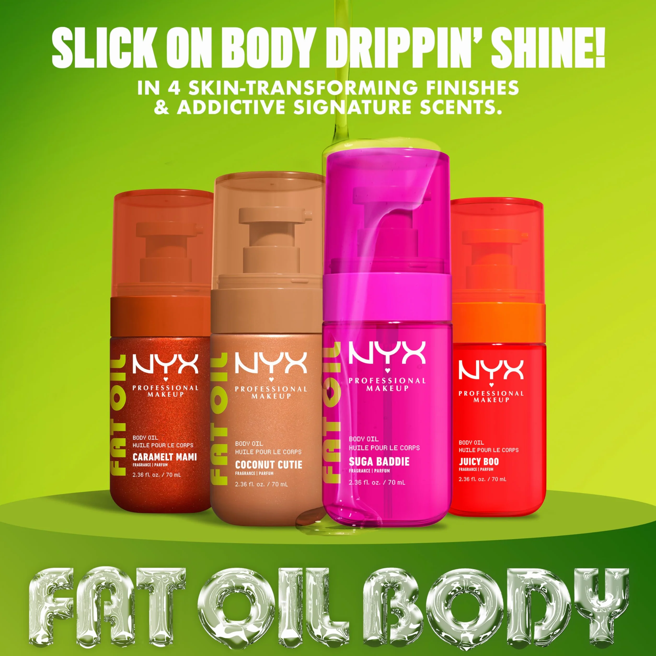 NYX Professional Makeup Fat Oil Body Huile Corps Glowy Hydratante 24H Fini Nacré Champagne 70ml