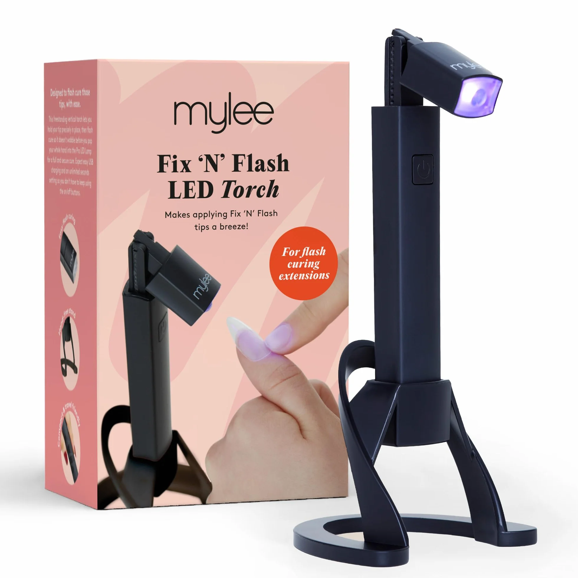 Mylee Torche LED Fix 'N' Flash : Lampe de poche pour la pose du vernis gel avec tête flexible, rechargeable par USB, utilisation mains libres - Usage à domicile, en déplacement et dans les salons