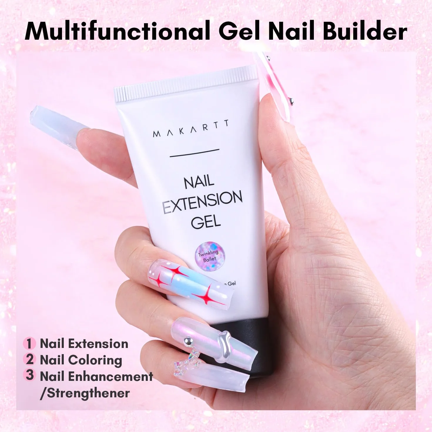 Makartt Poly Gel Ongles 50ML Blanc Rose Transparent Rosé 3D Longue Durée Construction Rapide