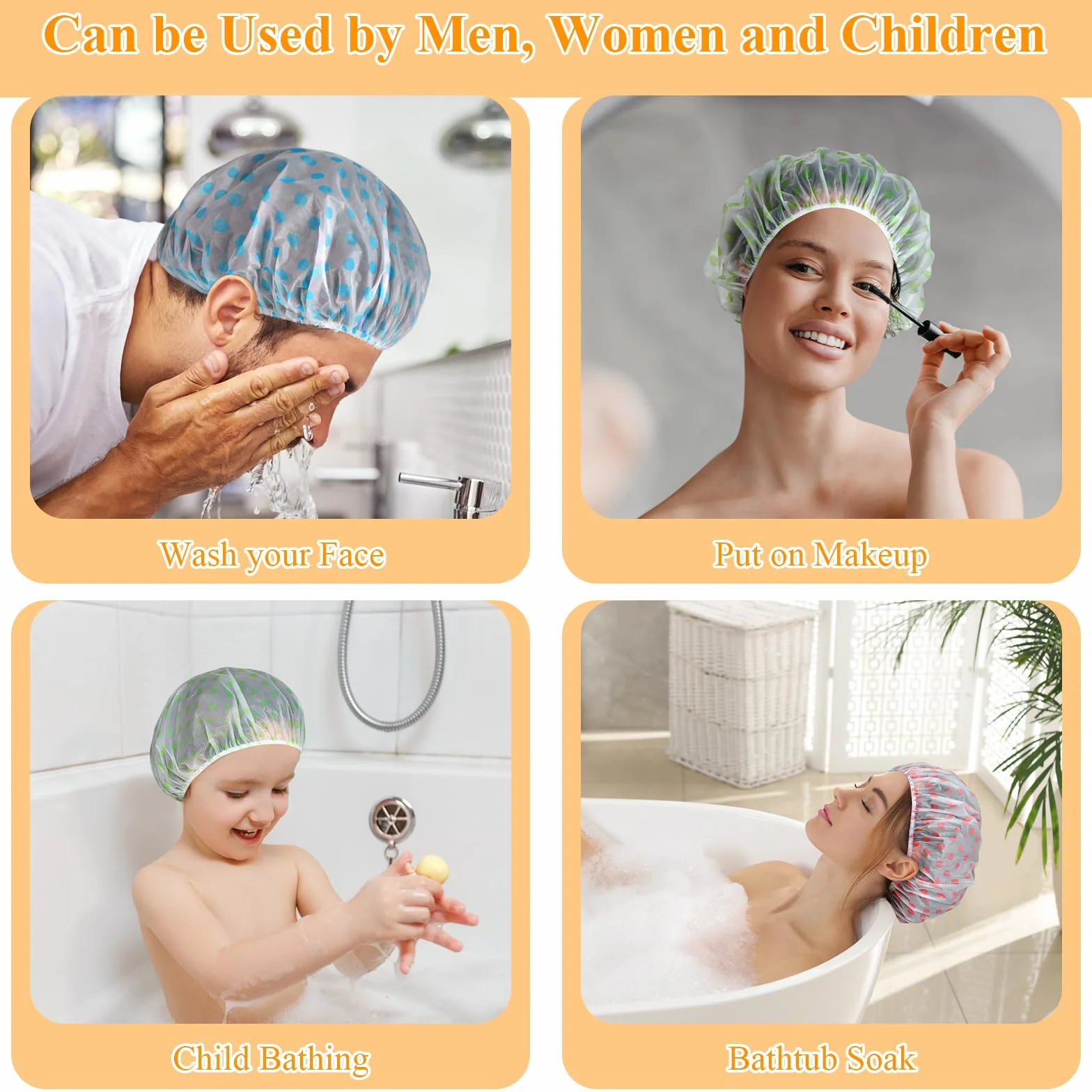 Bonnet De Douche Bonnet de Bain Élastiques Réutilisables avec Bandes Élastiques pour Femmes Douche SPA Salon (3 PCS)