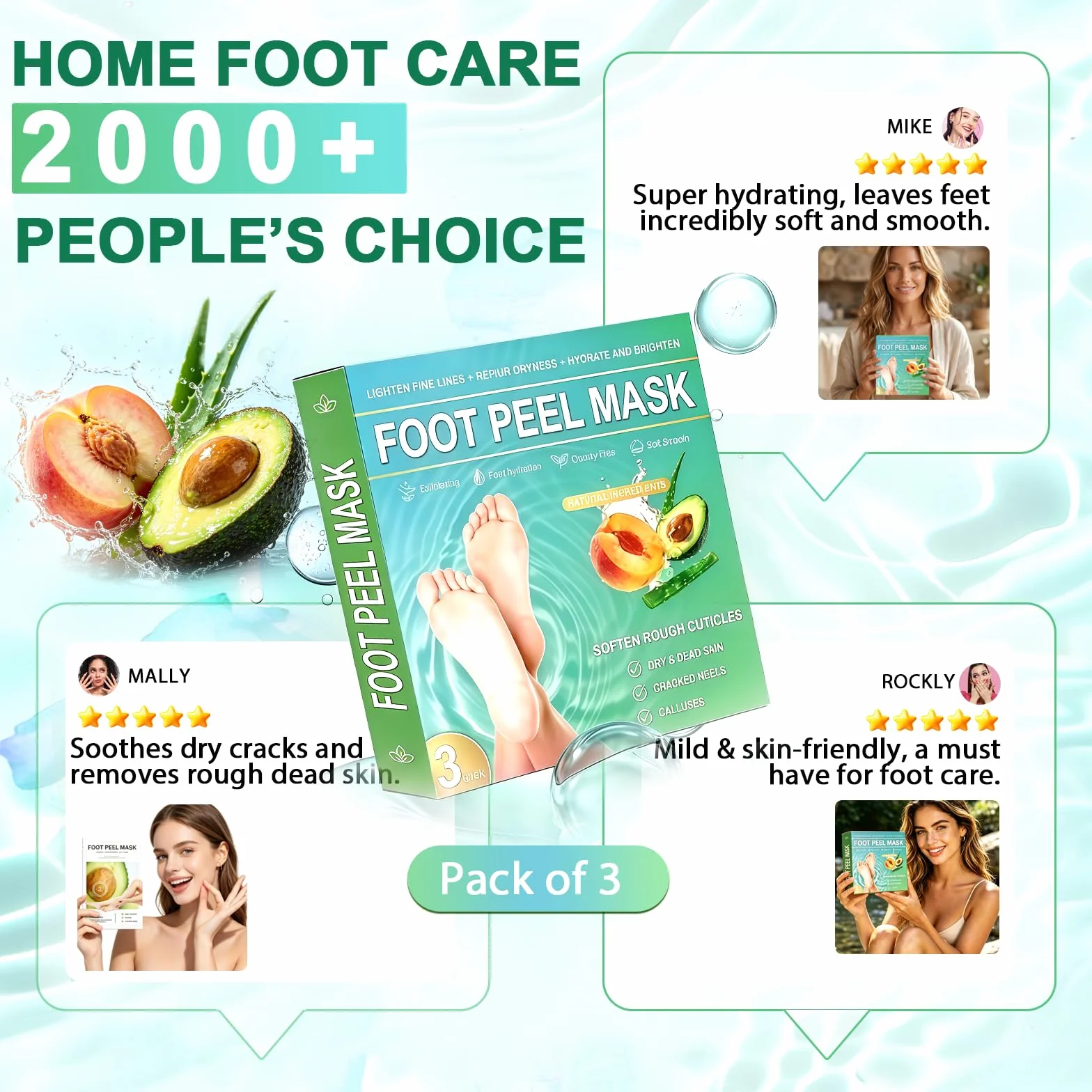 Masque Pied Exfoliant Anti Callosités, Peeling Pieds Nourrissant Hydratant, Aloe Vera & Avocat & Pêche