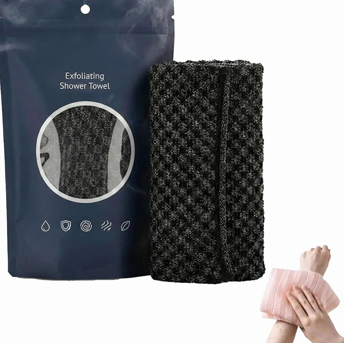 Ecovia Serviette Exfoliante Douche 2 en 1, 2026 Nouveau Épurateur Corporel Doux écologique (noir)