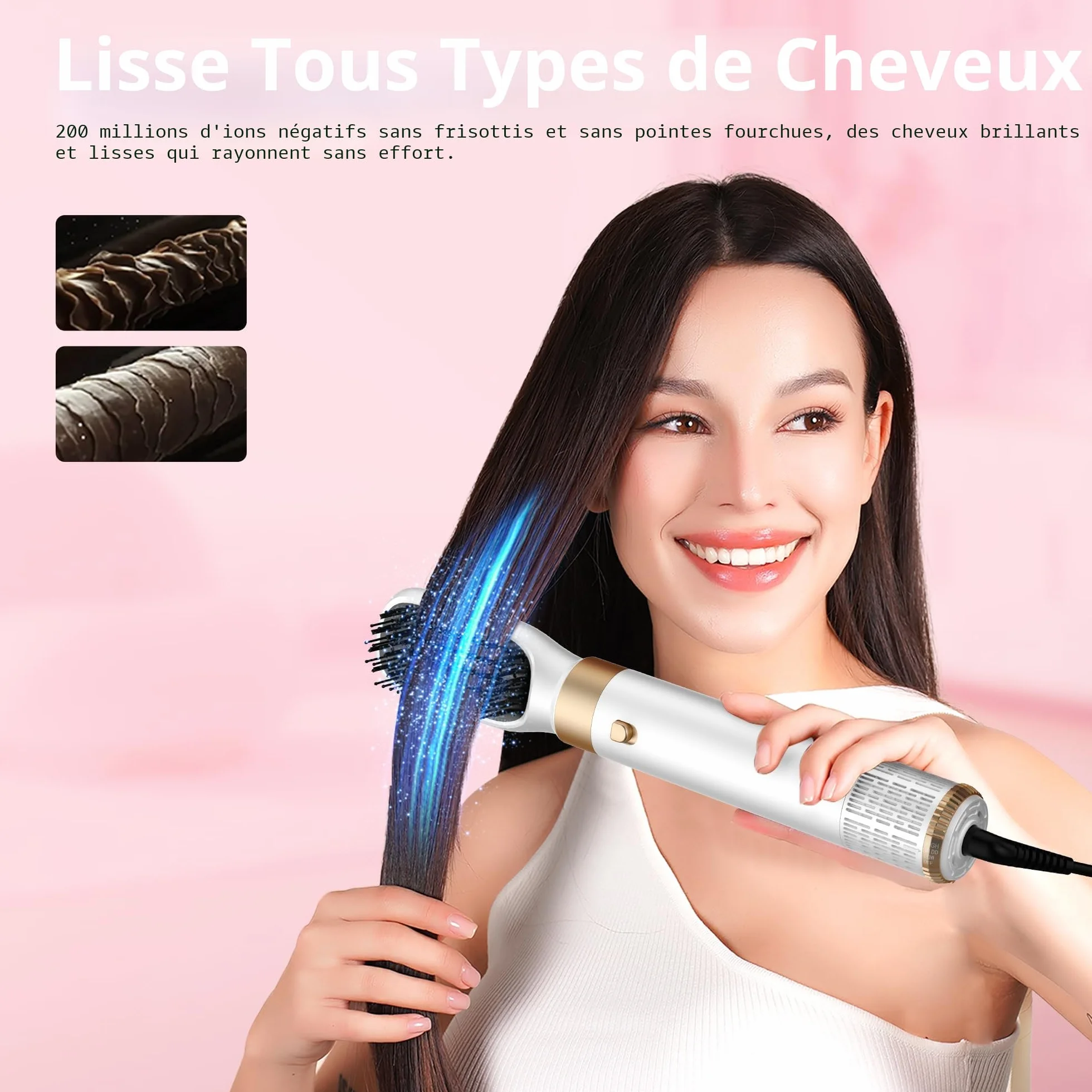 MogaWave Pro Airbrush Hairstyler 6 en 1 Air Styler 1000W Seche Cheveux Brosse Soufflante Multi-Styler