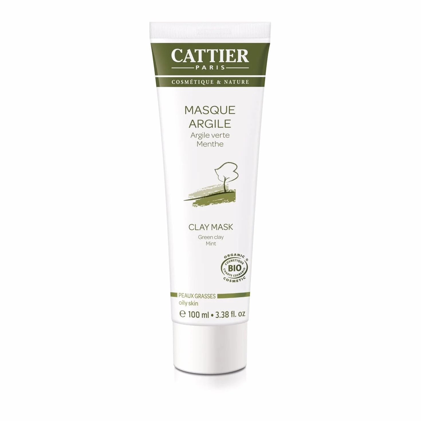 CATTIER Masque Visage Purifiant Argile Verte et Menthe Poivrée Bio 100ml - Soin Peaux Grasses - Lot de 3