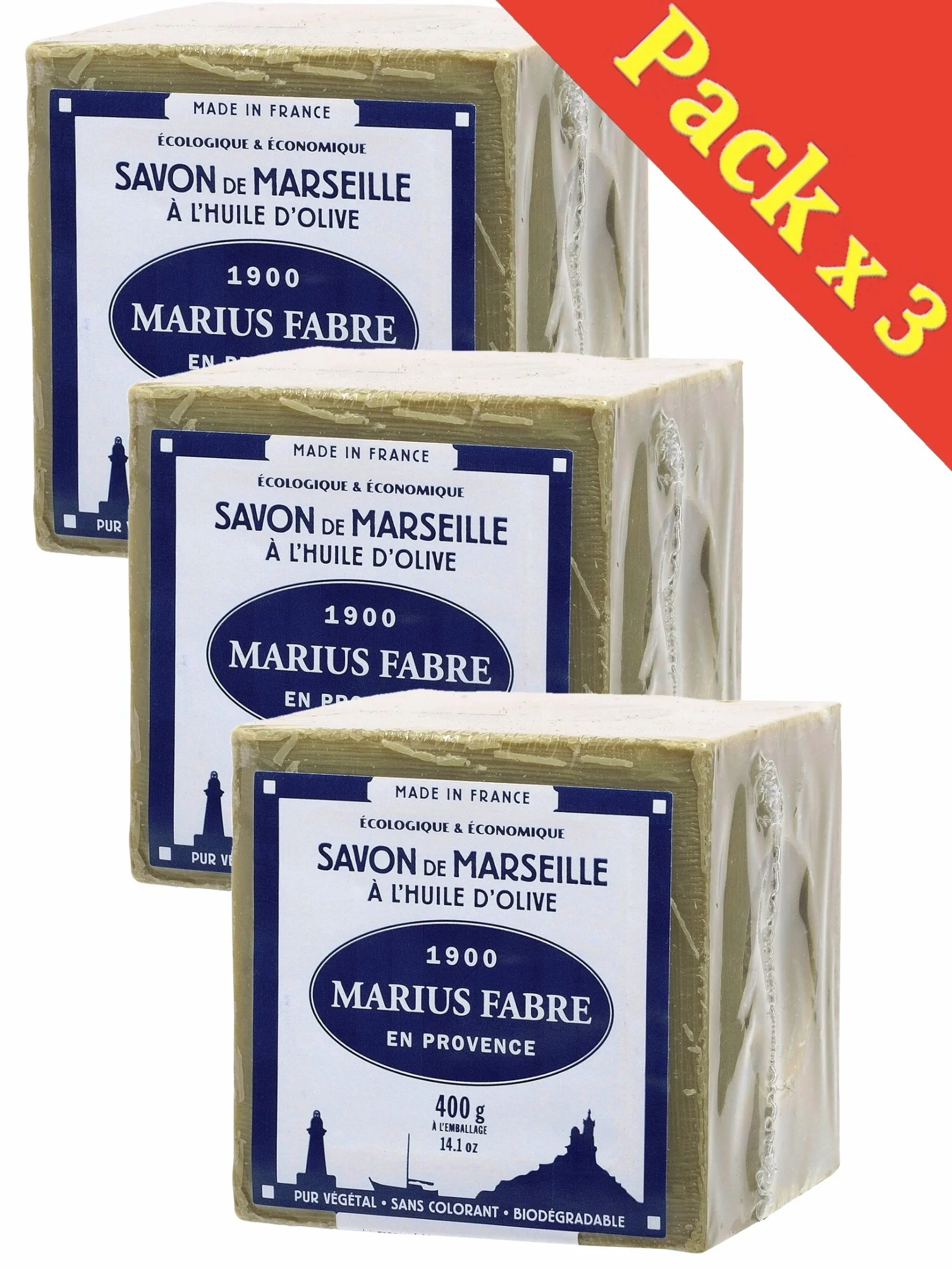 Marius Fabre Savon de Marseille à l'Huile d'Olive 400g x3