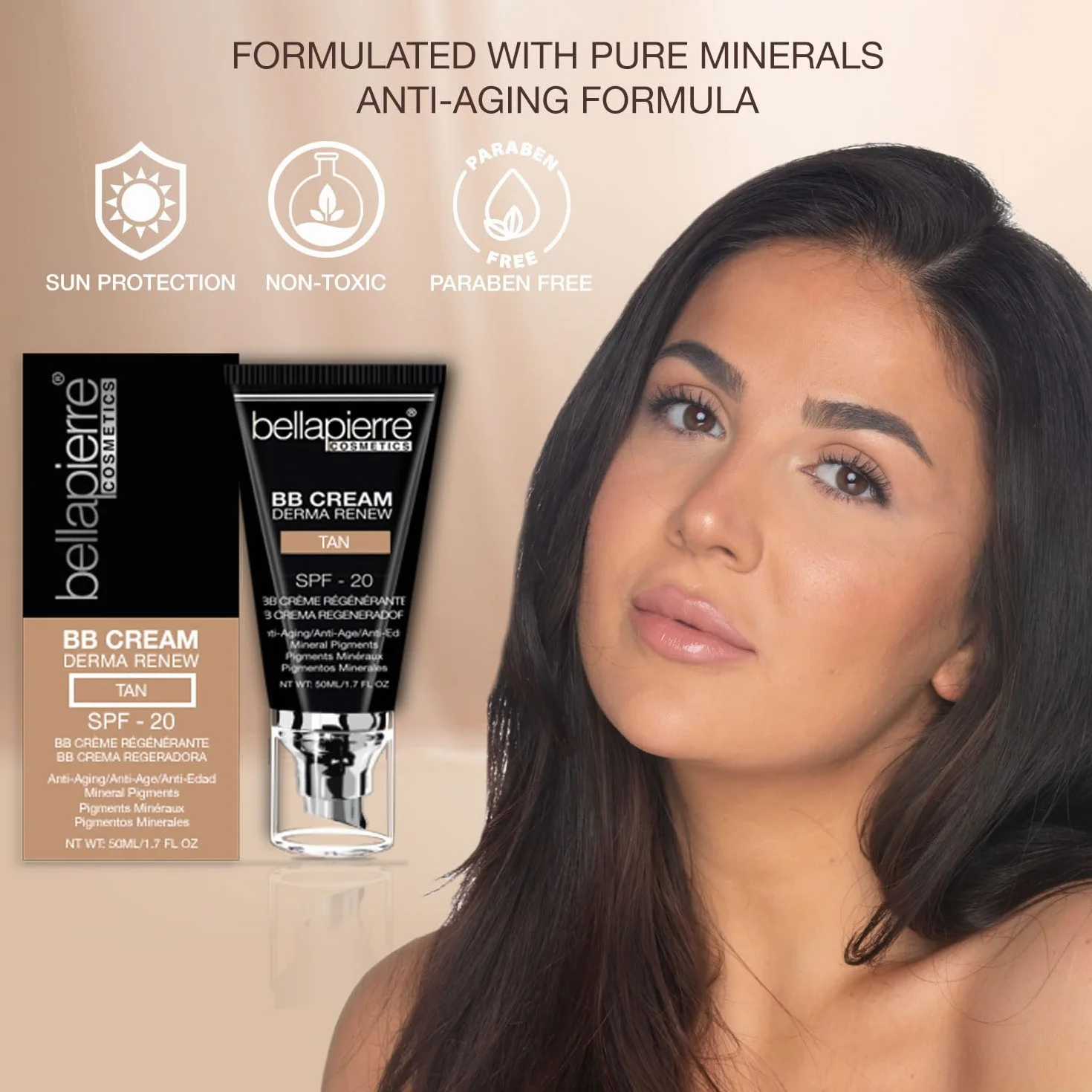 Bellapierre BB Crème SPF 20 | Correcteur, fond de teint et hydratant | Non toxique et sans paraben | Applicateur à pompe – 50 grammes - Medium Cool