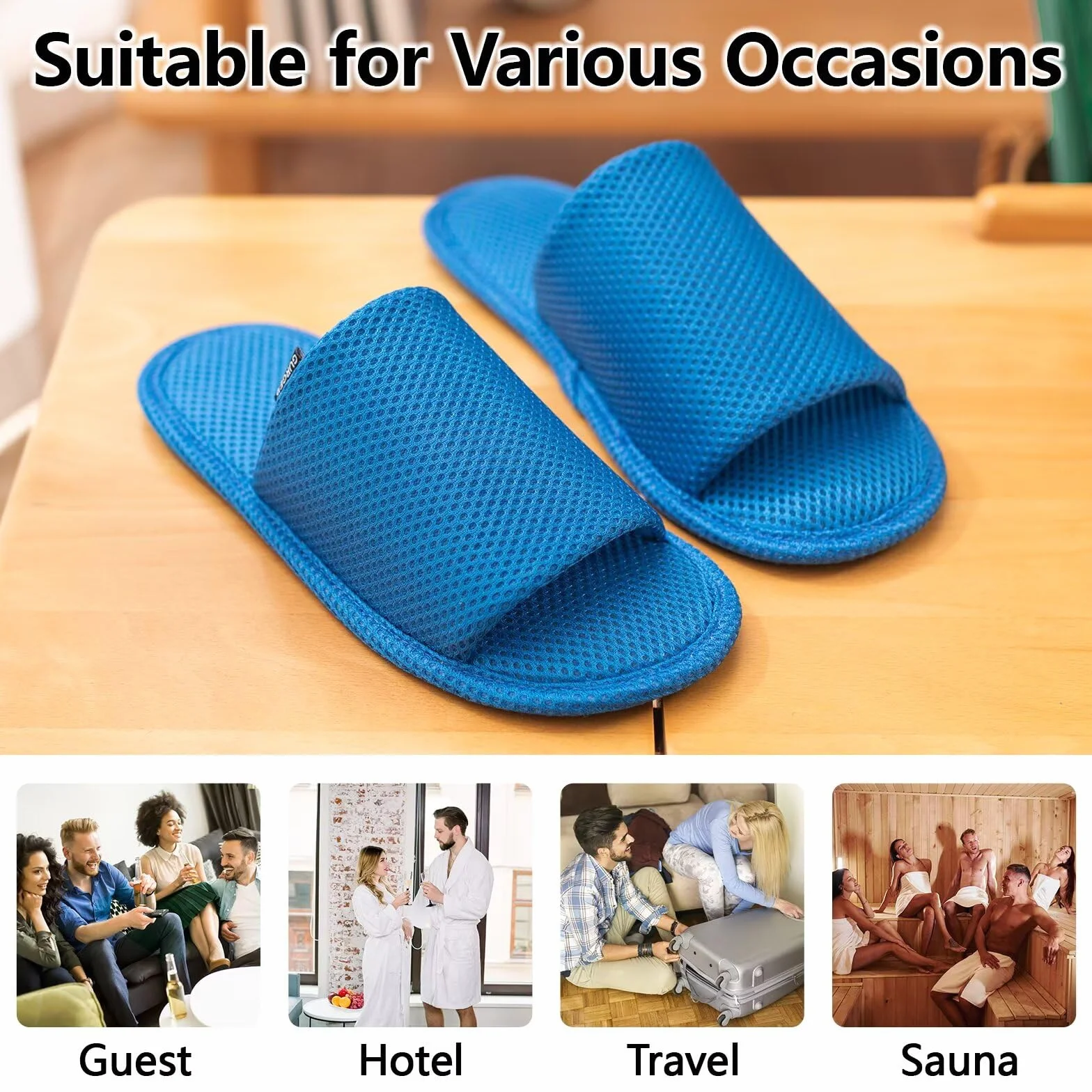 Chaussons Invités Lavable en Machine Hôtel Léger Antidérapant Pantoufles pour Maisons, Spa, Voyages, Fête