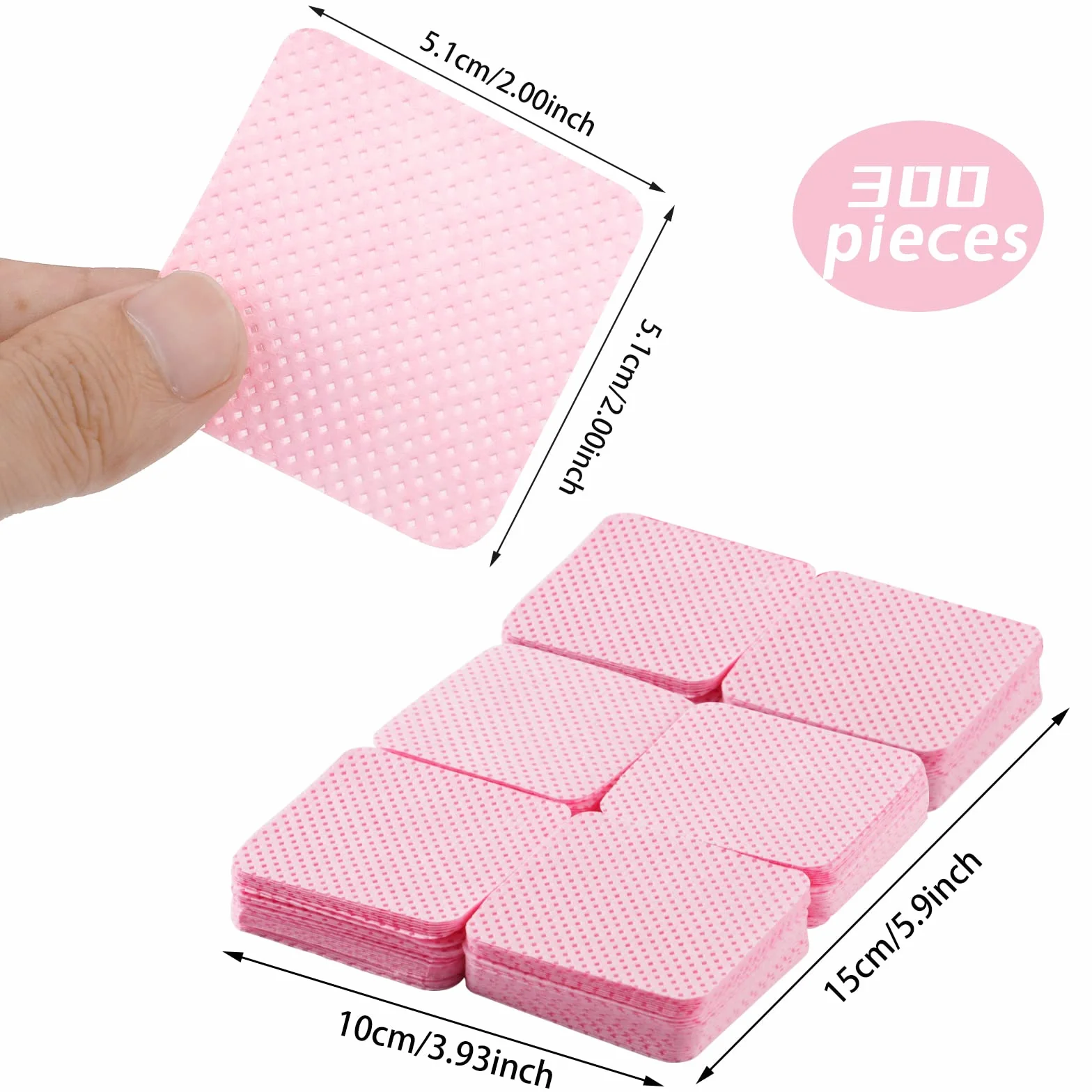 Coton Ongles Gel Non Pelucheux 300pcs, Cleaner Degraissant Lingettes Vernis Semi Permanent Rose
