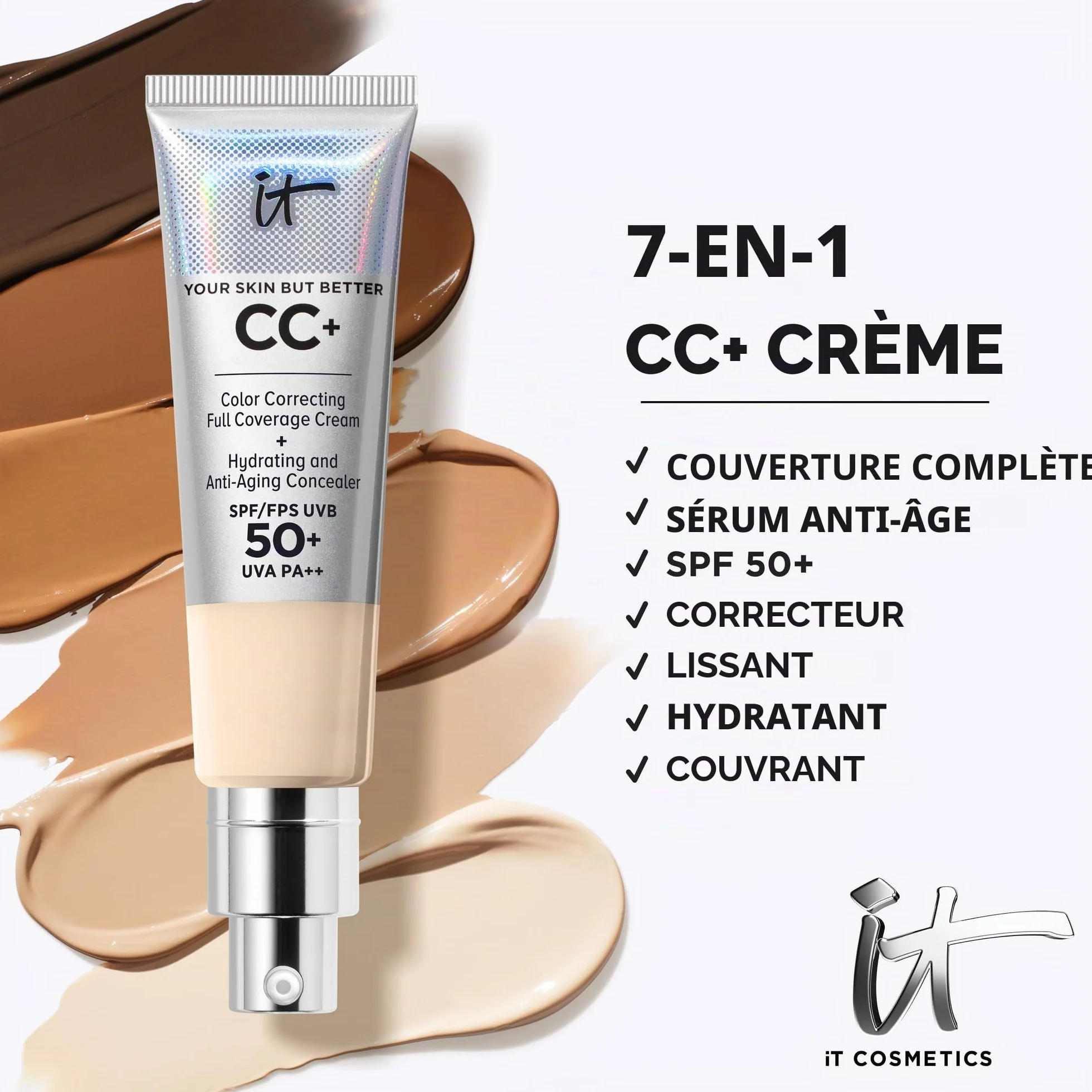 IT Cosmetics Your Skin But Better CC Cream SPF 50+ Crème multi-usages hautement pigmentée 32 ml Teintée Anti-âge Fond de teint