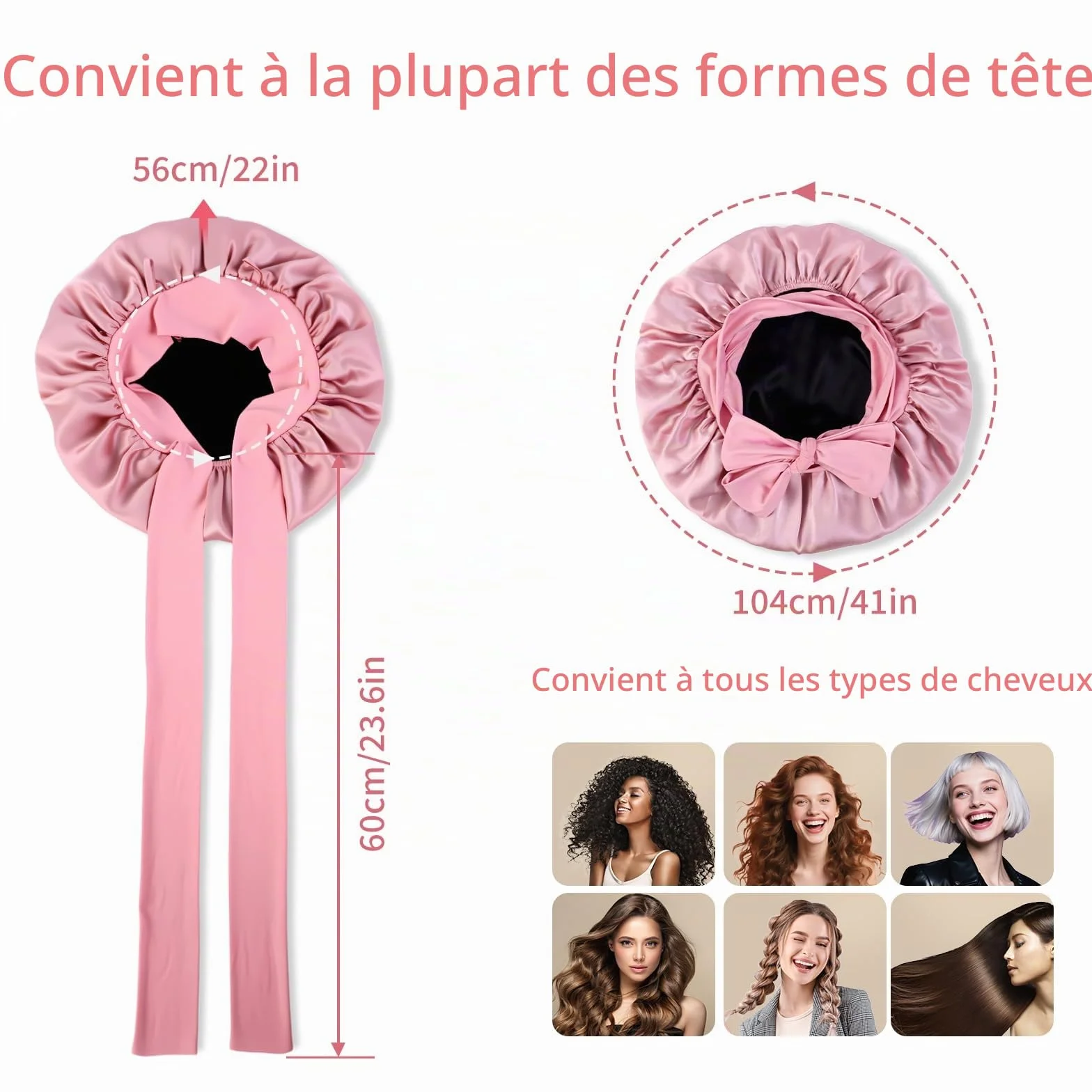 bonnet soie cheveux nuit, 22 Momme double couche silk bonnet, 100% soie de mûrier, doux et confortable, utilisable des deux côtés, convient à tous les types de cheveux - Rose