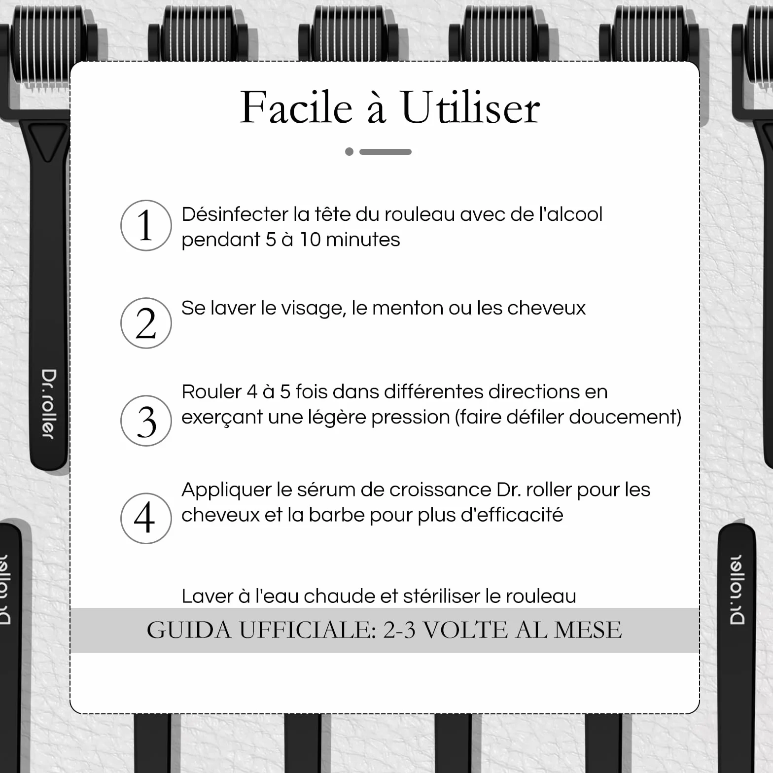 Derma Roller Cheveux 1 mm 540 Micro-Aiguilles Titane Microneedling Barbe Visage