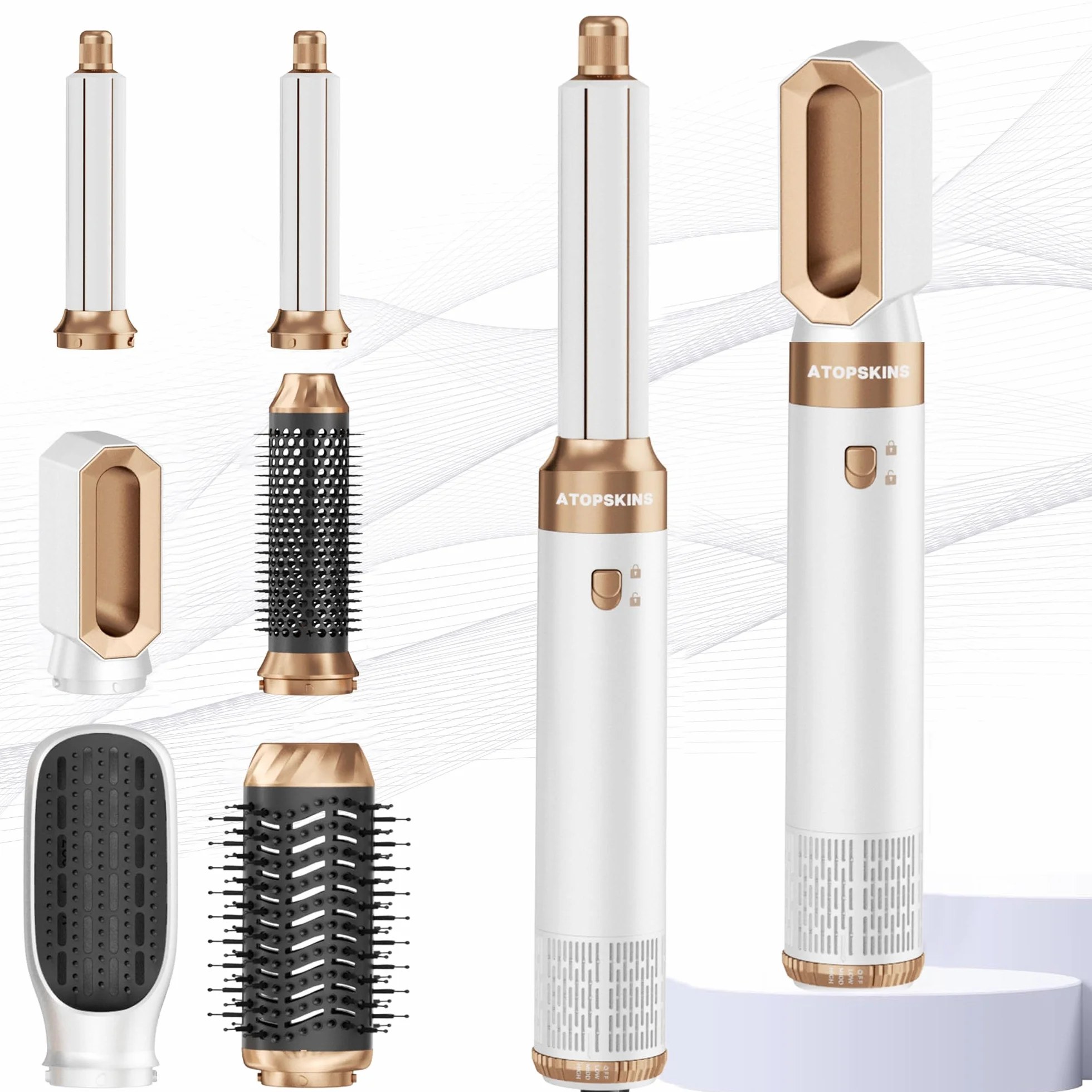 Atopskins Air Styler 6 en 1 Airbrush Hair Styler Pro Cheveux Brosse Soufflante Sécher Boucler Lisser