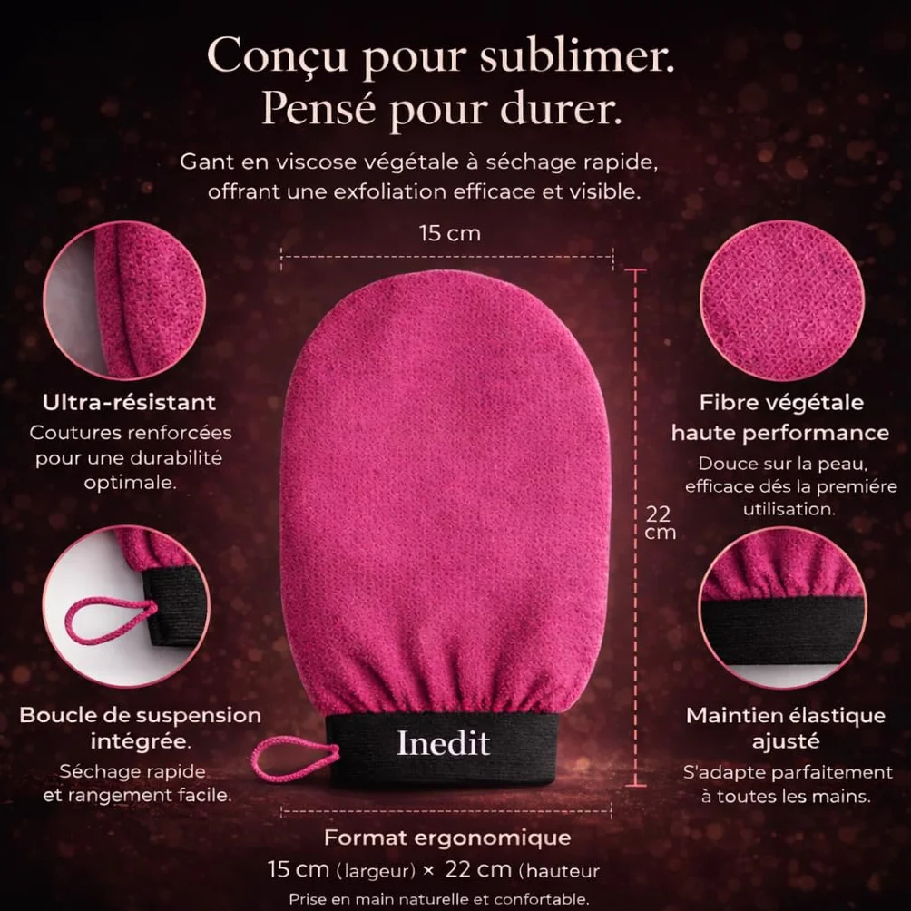 Gant Exfoliant Kessa - Gant De Crin Gommage Corps Et Visage - Nettoie Et Purifie En Profondeur (Noir/Rose, Standard)