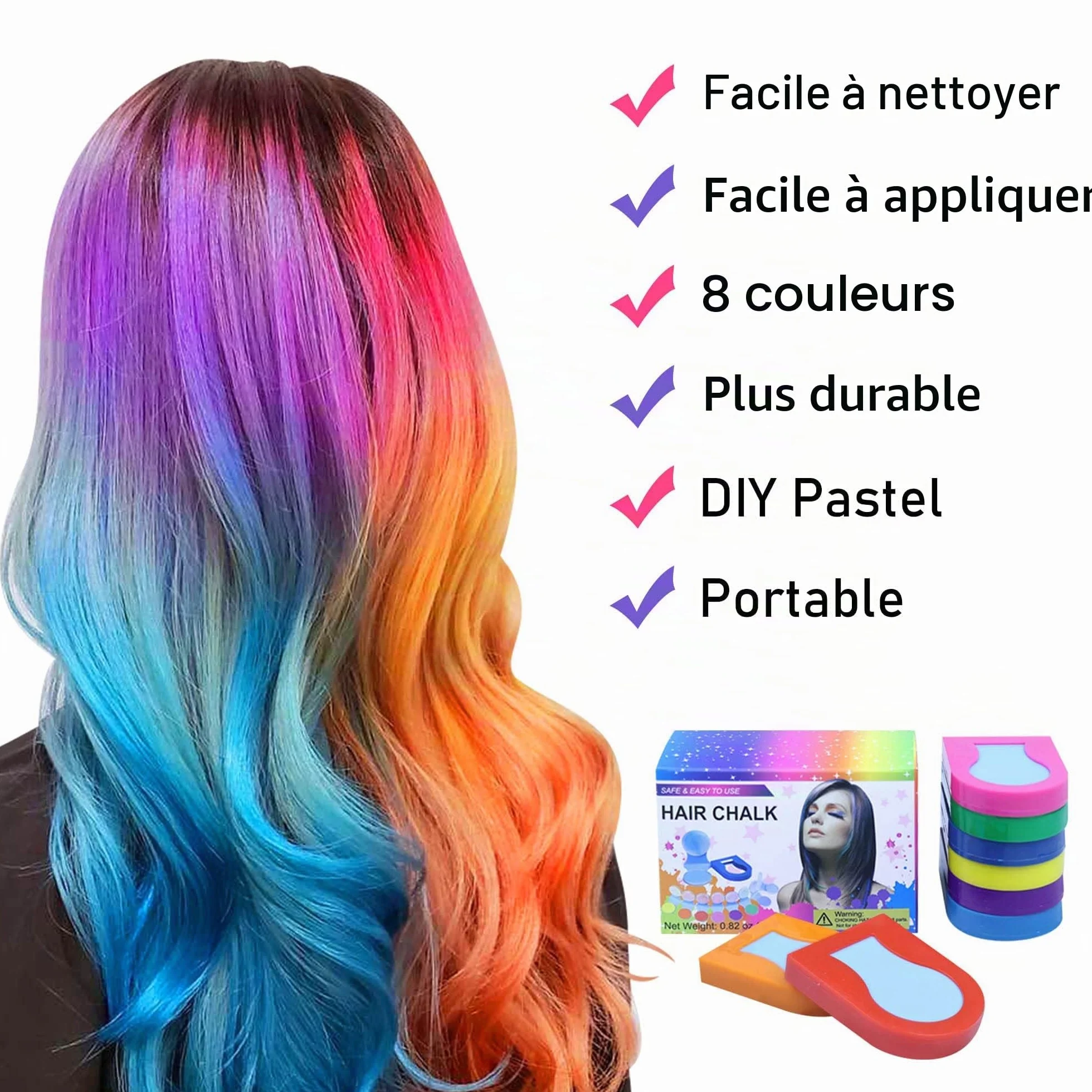 Craie pour Cheveux 8 Couleurs, Coloration Temporaire Cheveux pour Hommes et Femmes, Anniversaire, Fête, Cosplay, Halloween