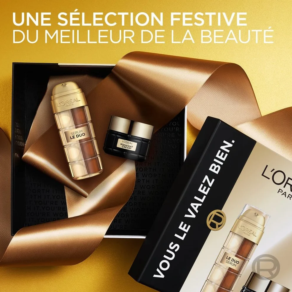 L'Oréal Paris Coffret Luxe Anti-Âge Midnight Crème et Sérum Le Duo Soins Visage Anti-Rides Fermeté Confort