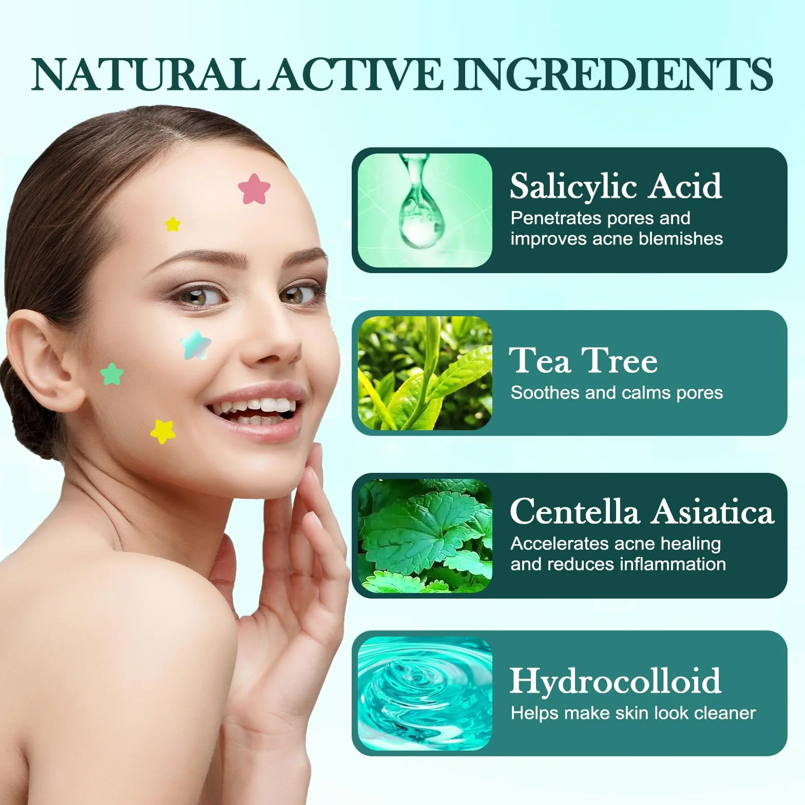 Patch Bouton Etoile Hydrocolloïde Anti Acné Invisible 408 PCS avec Huile Tea Tree Acide Salicylique