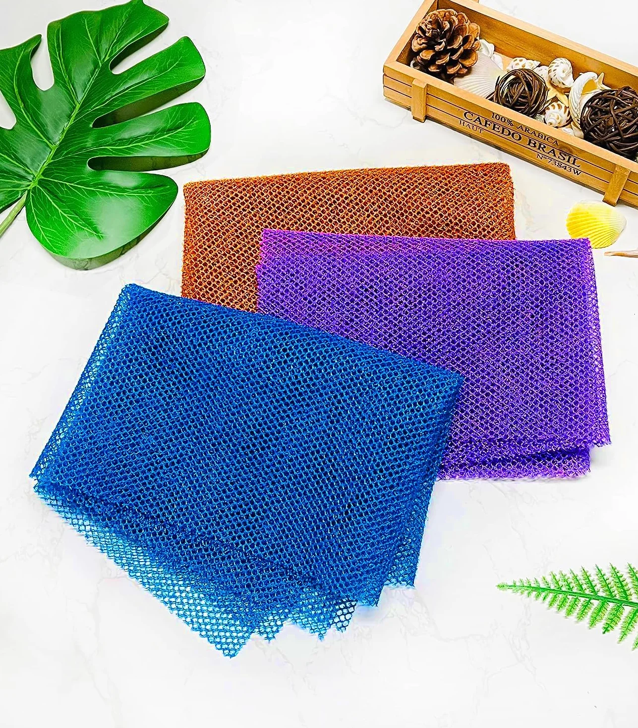 Yiclick 3 Pièces Gant de Toilette Exfoliant Africain, Eponge Douche, Eponge Exfoliante Corps Grande Taille, Gant Douche, Gant Exfoliant Corps Dos, Fleur De Douche Loofah Luffa Bain Brosse