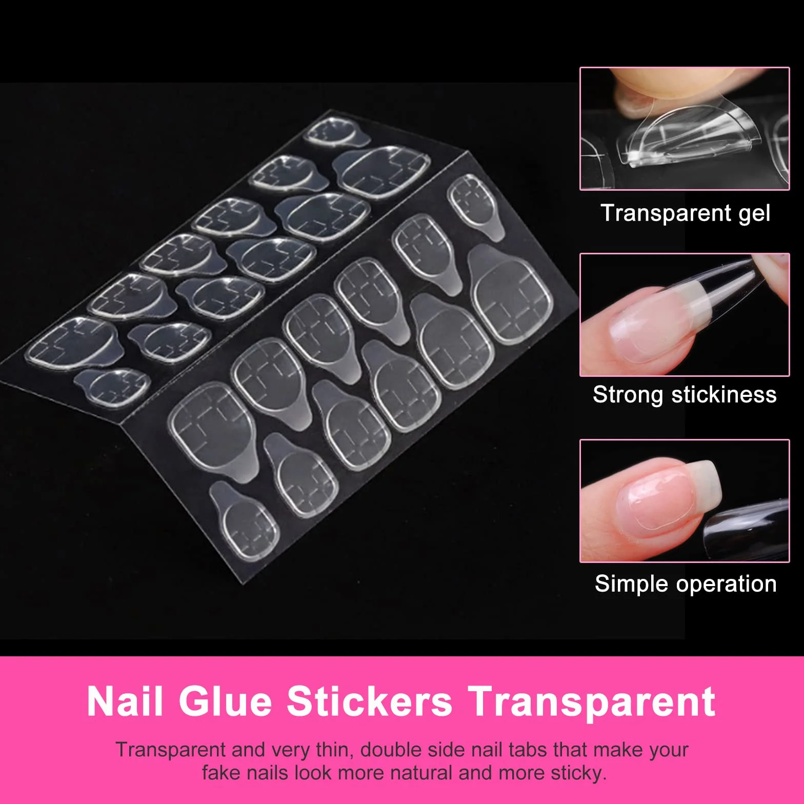Autocollants à Ongles 240 Pcs, Faux Onglets Autocollants Double Face, Adhésif Transparent pour Nail Art