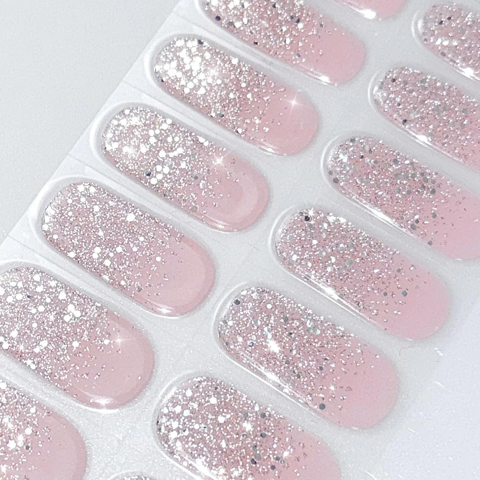 Autocollant Ongles Gel UV Paillettes Rose Clair Nail Art Stickers Semi-durci Deco Ongle Design Manucure