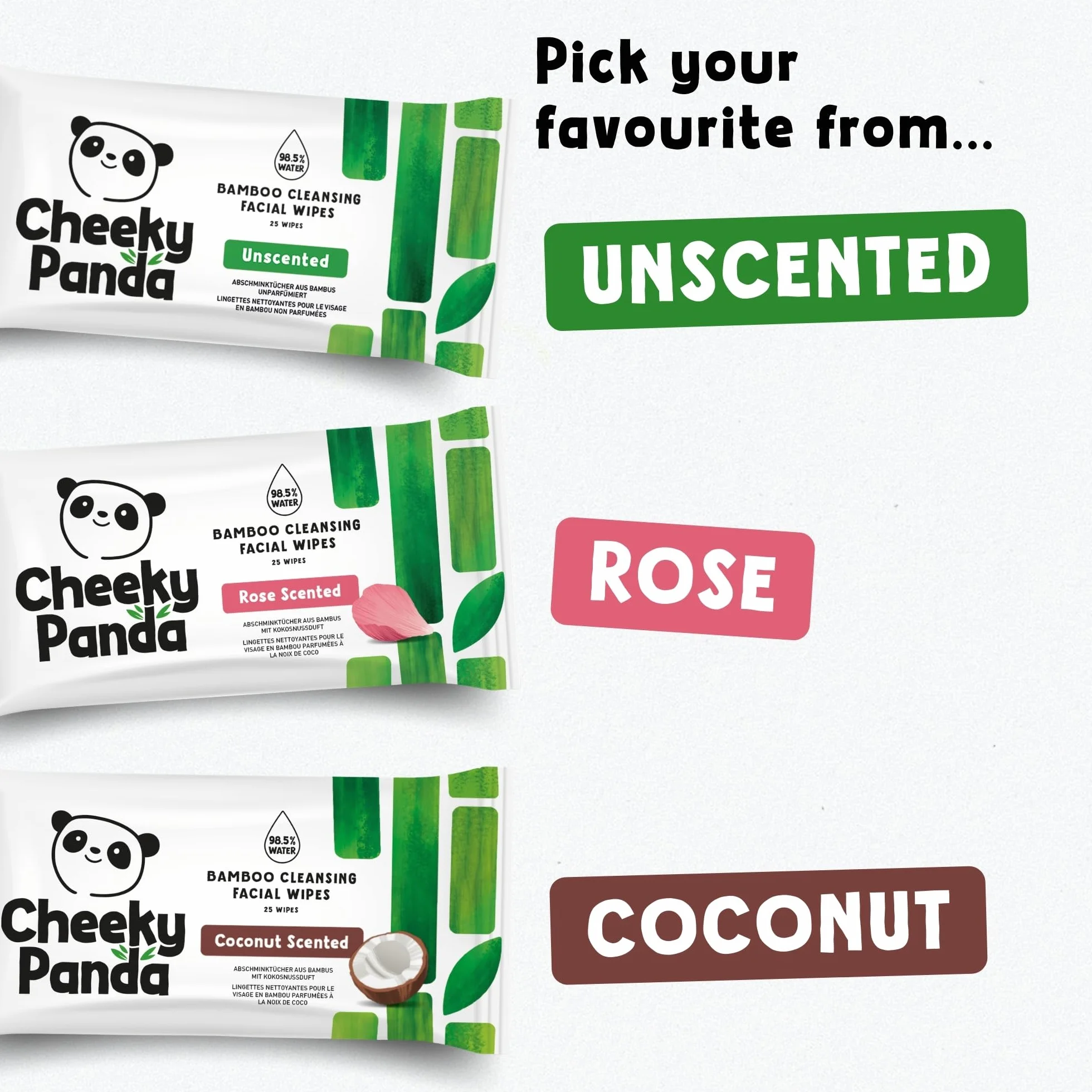 The Cheeky Panda Lingettes Démaquillantes 25 Lingettes Parfum Noix de Coco 100% Bambou