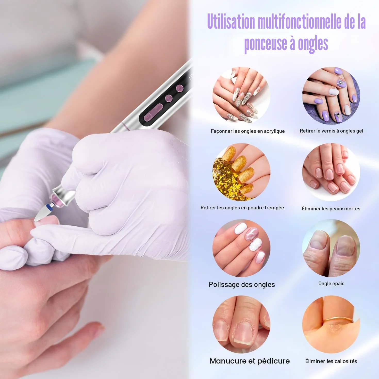 Ponceuse pour Ongles Professionnelle 35000 tr/min 12 en 1 Lime Electrique Sans Fil LED écran Numérique Kit Manucure Pédicure Rechargeable Vitesse Réglable