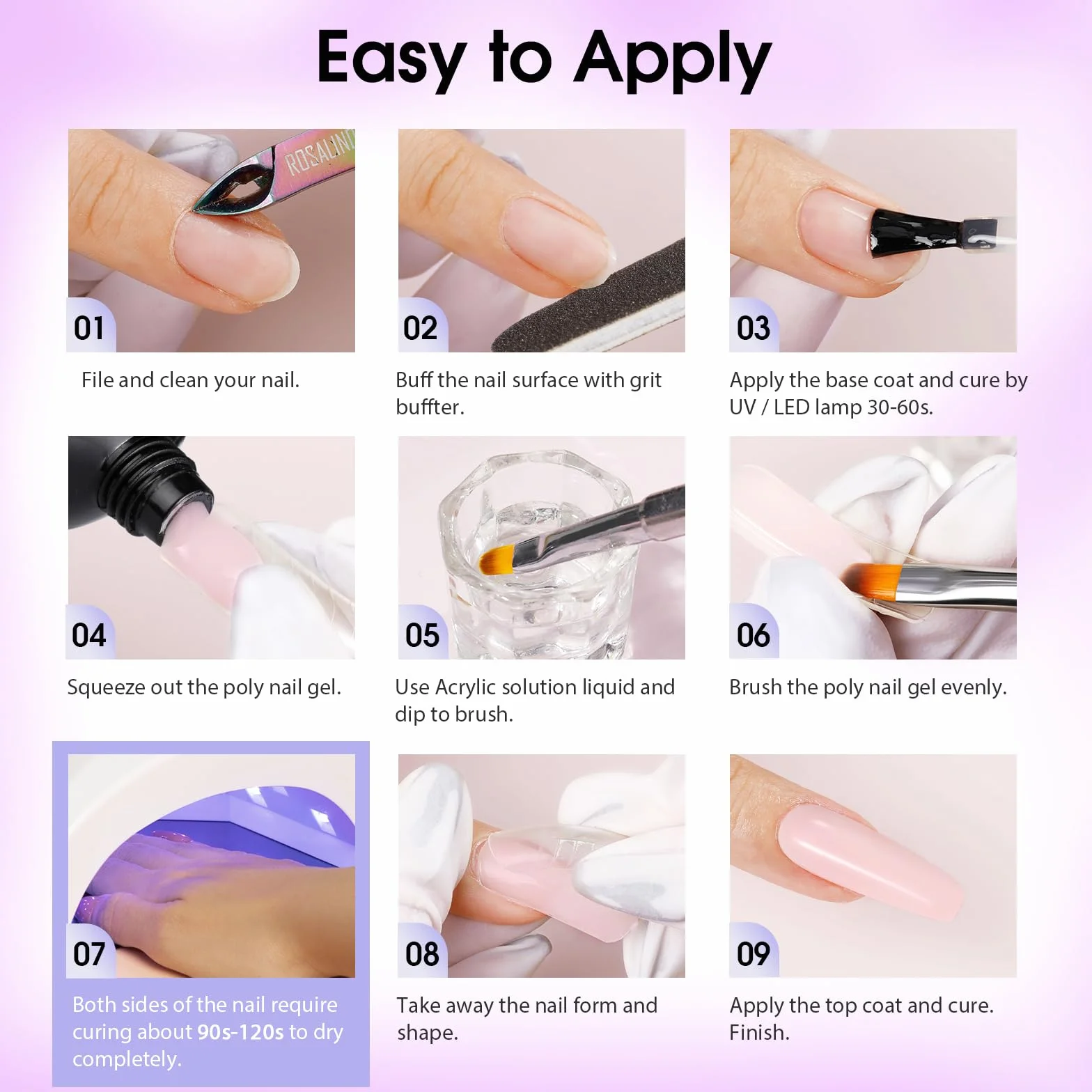 ROSALIND Vernis à ongles UV LED Quick Extension 12 couleurs 10 ml Nail Art Set