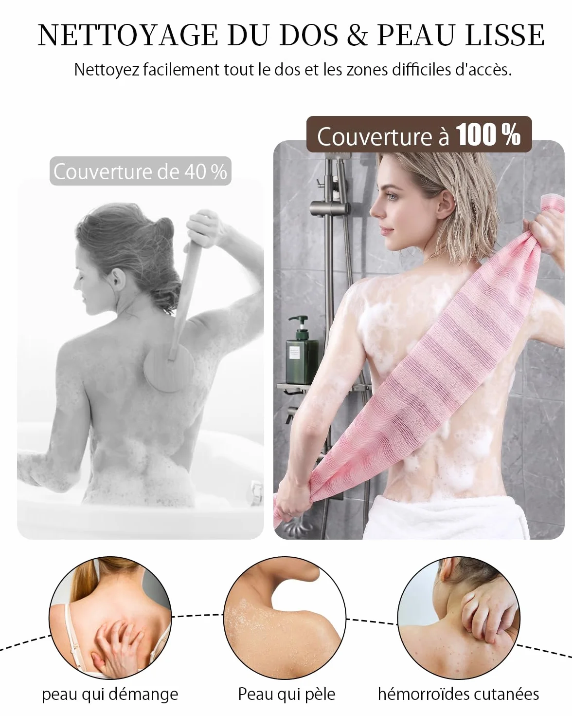 Serviette Exfoliante Japonaise Lot de 2, Exfoliation Douce du Corps, Séchage Rapide, Accessoire Bain Peaux Sensibles (Noir)