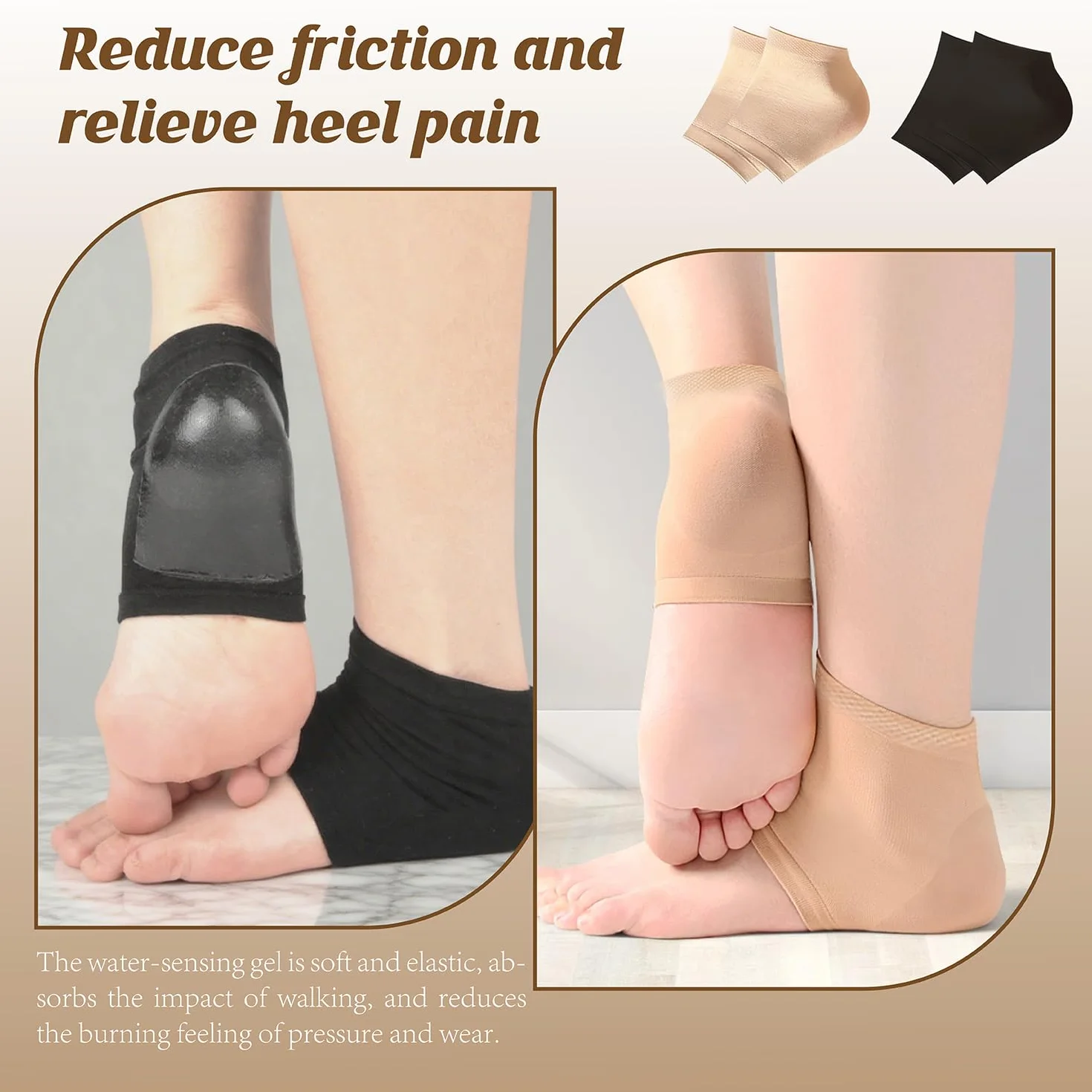 Chaussettes Hydratantes pour Talons en Gel Réutilisables - Traitement Talons Secs et Crevassés (Noir, Kaki)