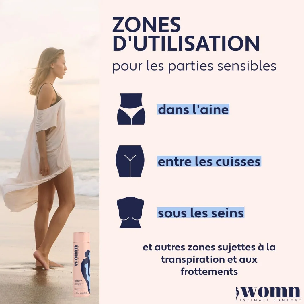 Dry & Fresh Powder 100 g – Poudre Corporelle Sans Talc pour Zone Intime, Aine et Sous la Poitrine