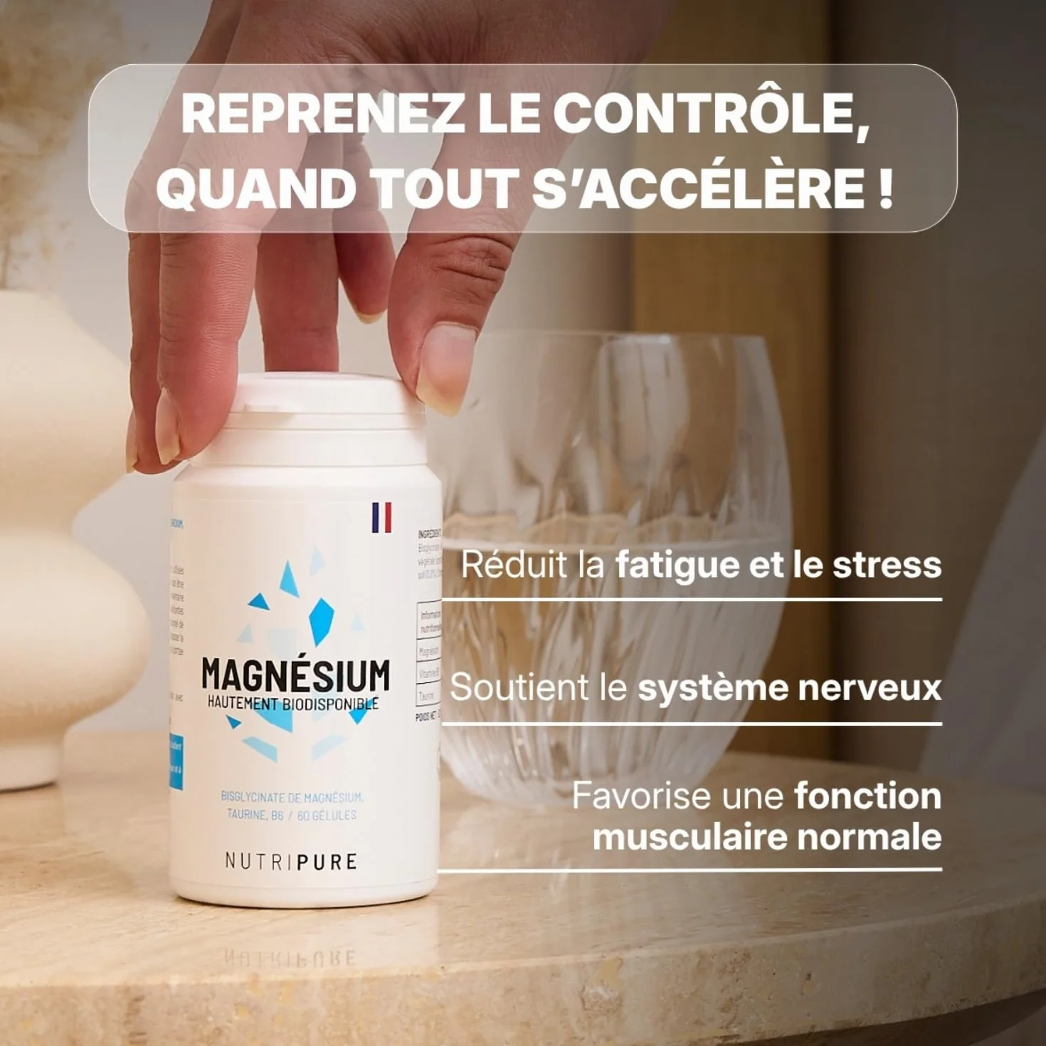 Nutripure Magnésium Bisglycinate + Vitamine B6 & Taurine 60 Gélules Anti-Fatigue Stress