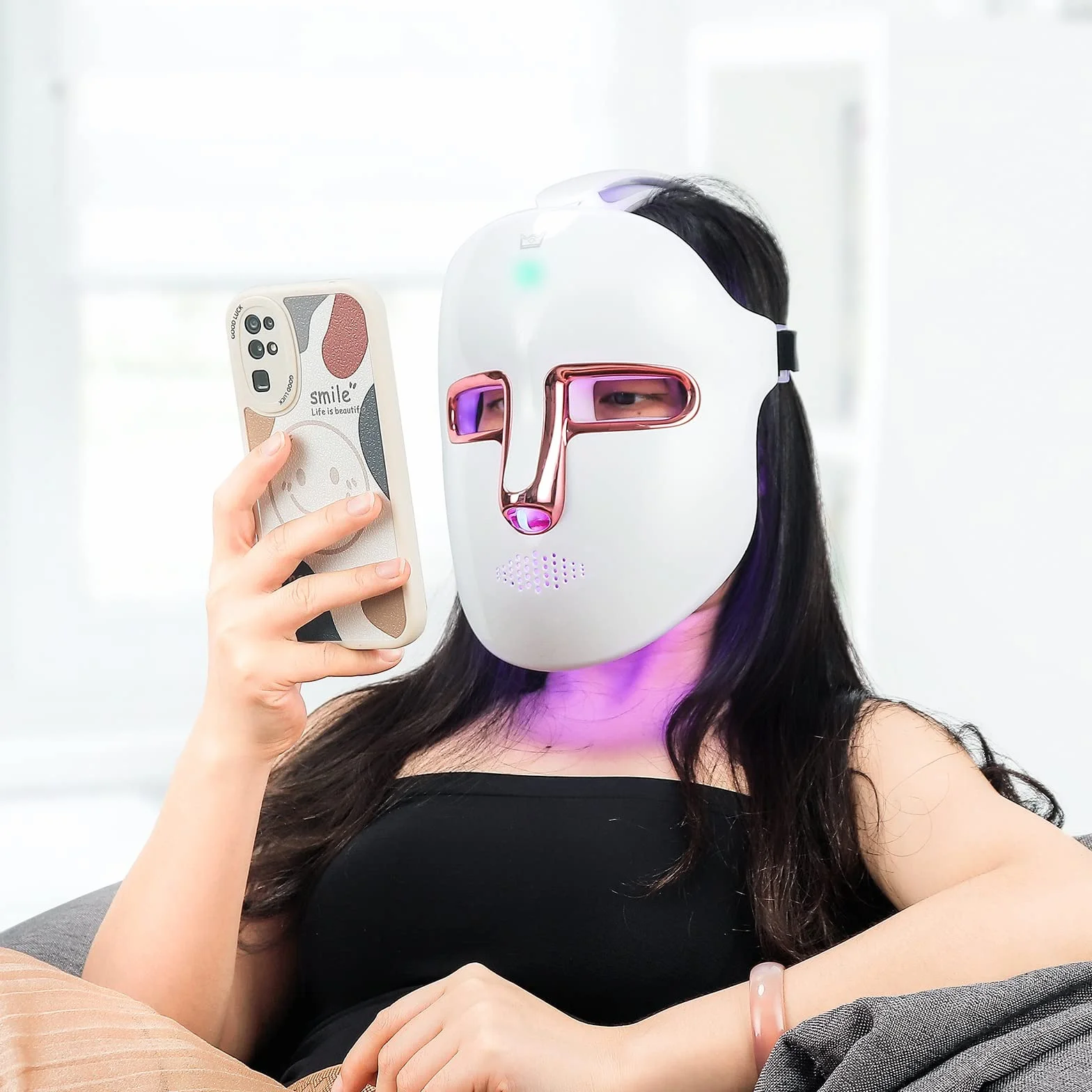 Masque de beauté LED sans fil, 7 couleurs avec 270 perles, masque lumineux LED rechargeable pour la beauté du visage, anti-anges, rajeunissement, raffermissant, rides lisses
