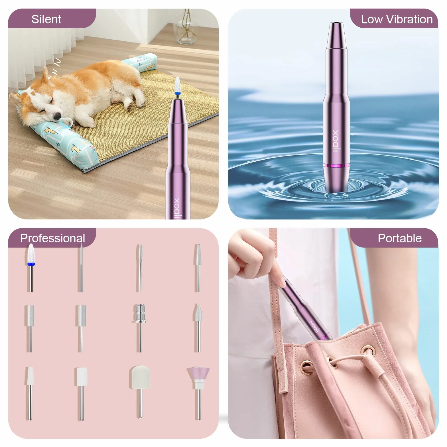 Ponceuse à Ongles Professionnelle 25000 tr/min 12 en 1 Lime Électrique avec Pointe Céramique - Rose