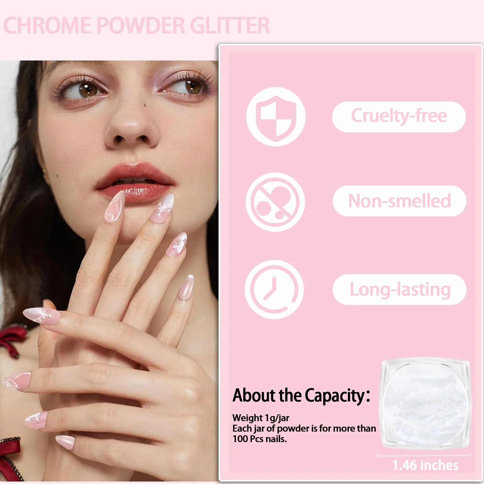 Allstarry Chromée Poudre à Ongles Nacrée Blanche, Poudre Irisée Aurore Effet Miroir Métallique, Poudre Transparente Sirène pour Vernis Gel