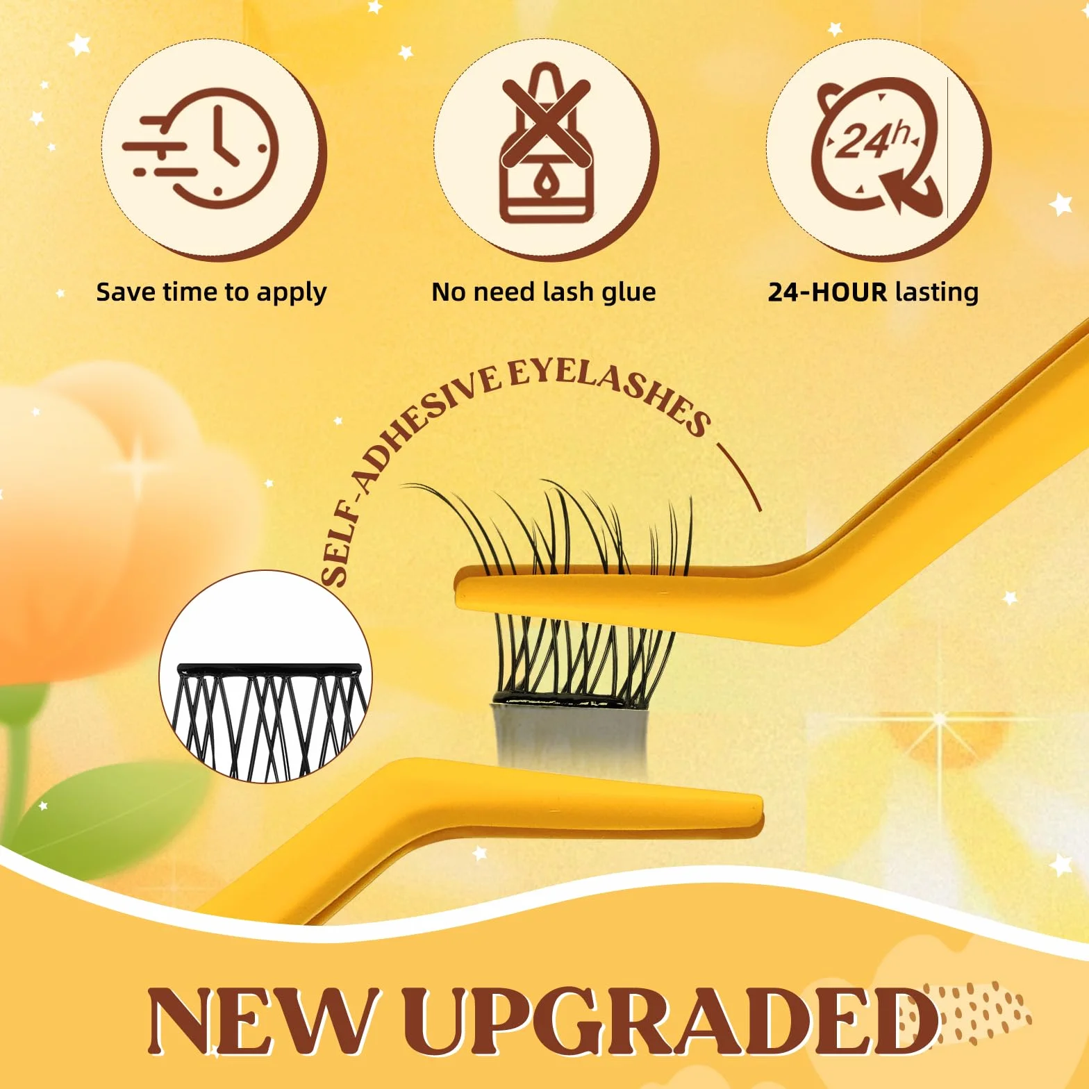 QUEWEL Auto-adhésifs Extension Cils Apparence naturelle, Faux Cils kit réutilisables 60 pièces pour débutants