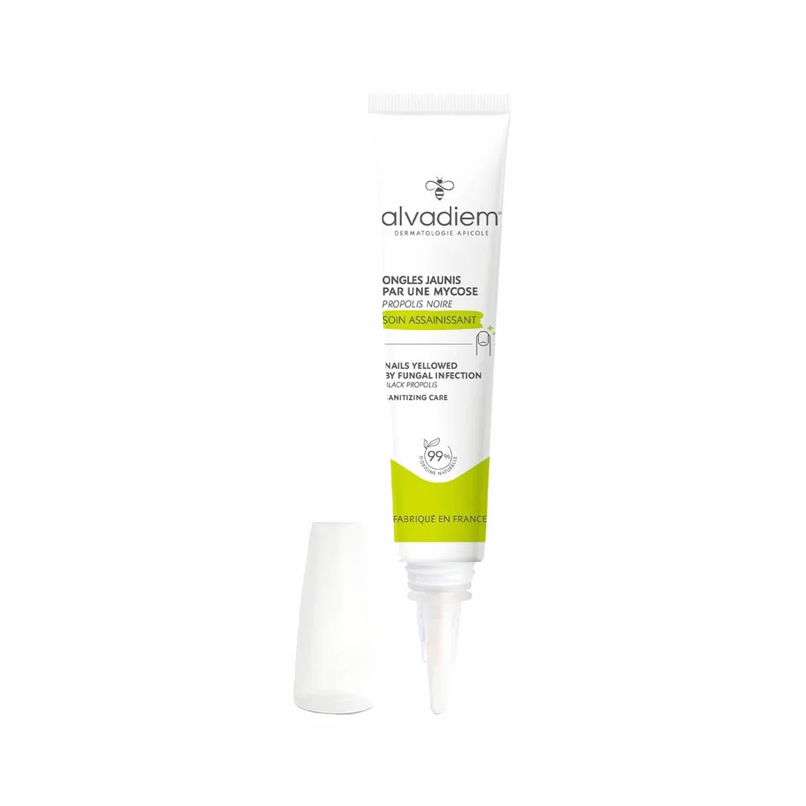 Alvadiem | Soin Ongles Assainissant Réparateur Ongles Jaunis Abîmés | Purifie, Renforce et Restaure la Couleur | Propolis Noire des Cévennes, Terpinéol | Fabriqué en France, 99% Naturel | 10 ml