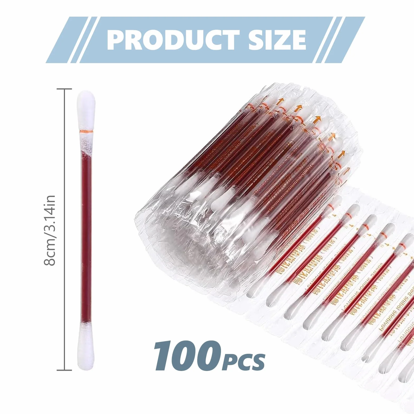 Lot de 100 Coton Tiges En Iode Jetables Désinfecté Double Tête pour Soin de Blessure