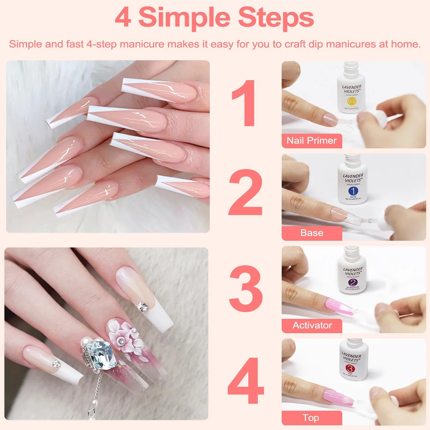 Lavender Violets Dip Powder Nail Kit with Primer, Activator, Base & Top Coat, Brush, Portable Set J781