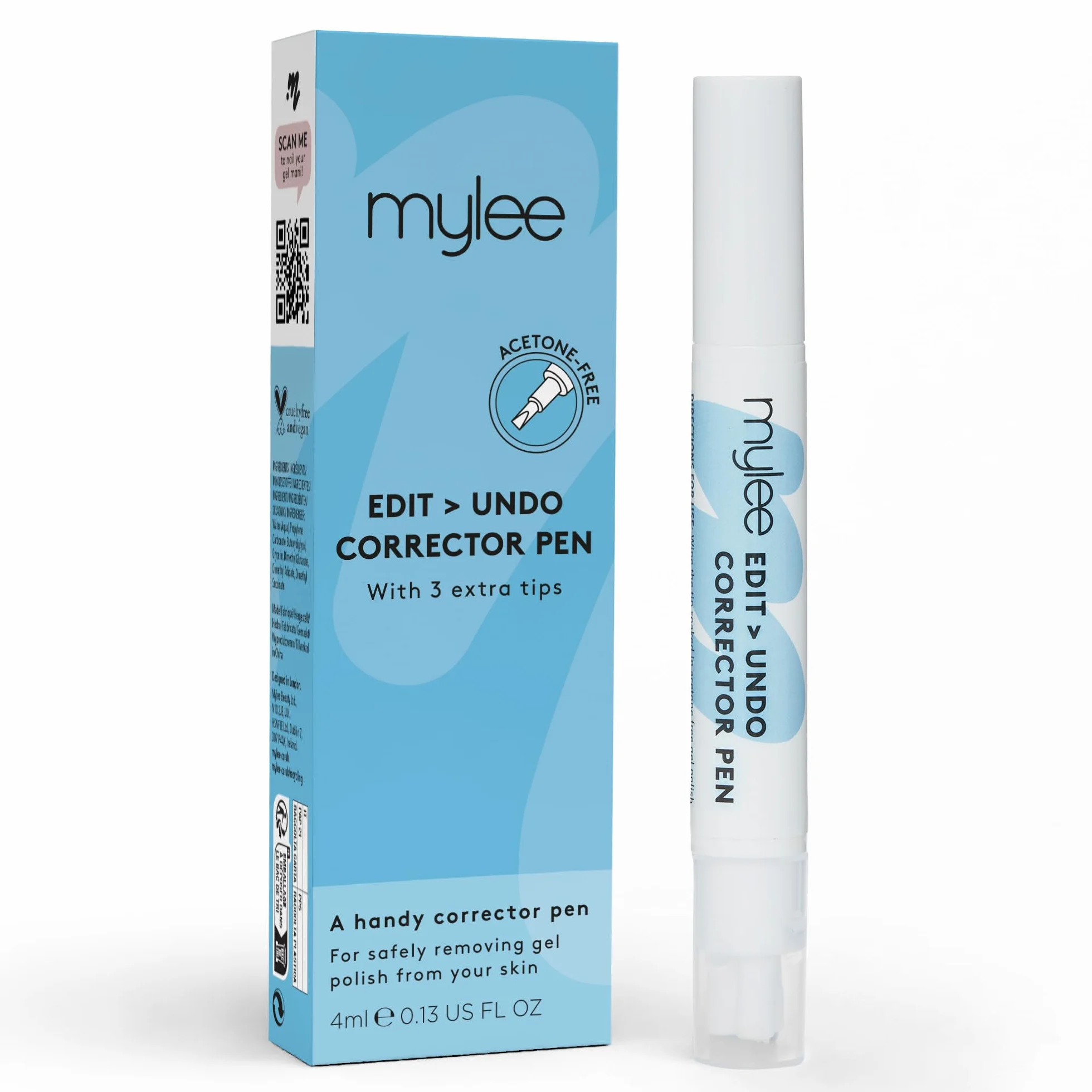 Mylee Stylo correcteur réutilisable pour vernis à ongles - Dissolvant sans acétone avec pointes de rechange