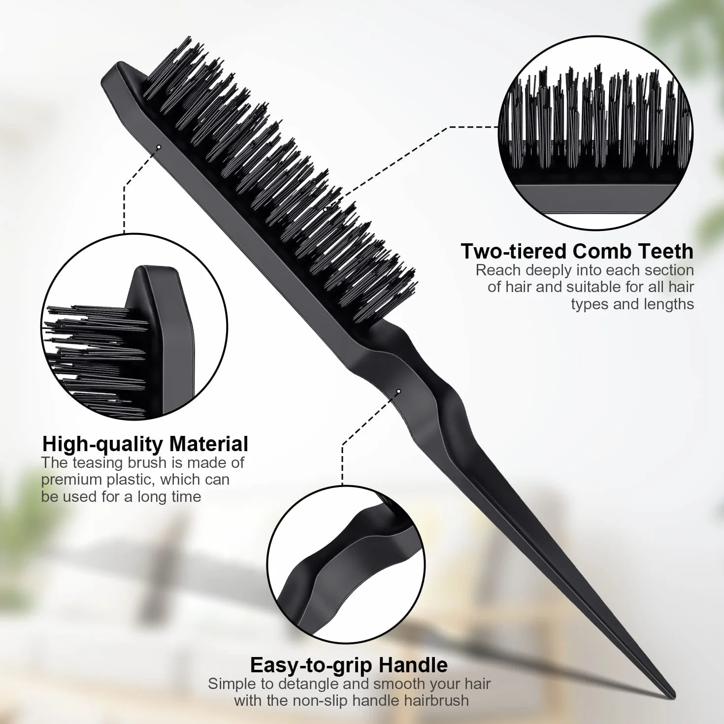 Peigne Baby Hair 3 Pièces Brosse Lissante pour Cheveux Noir